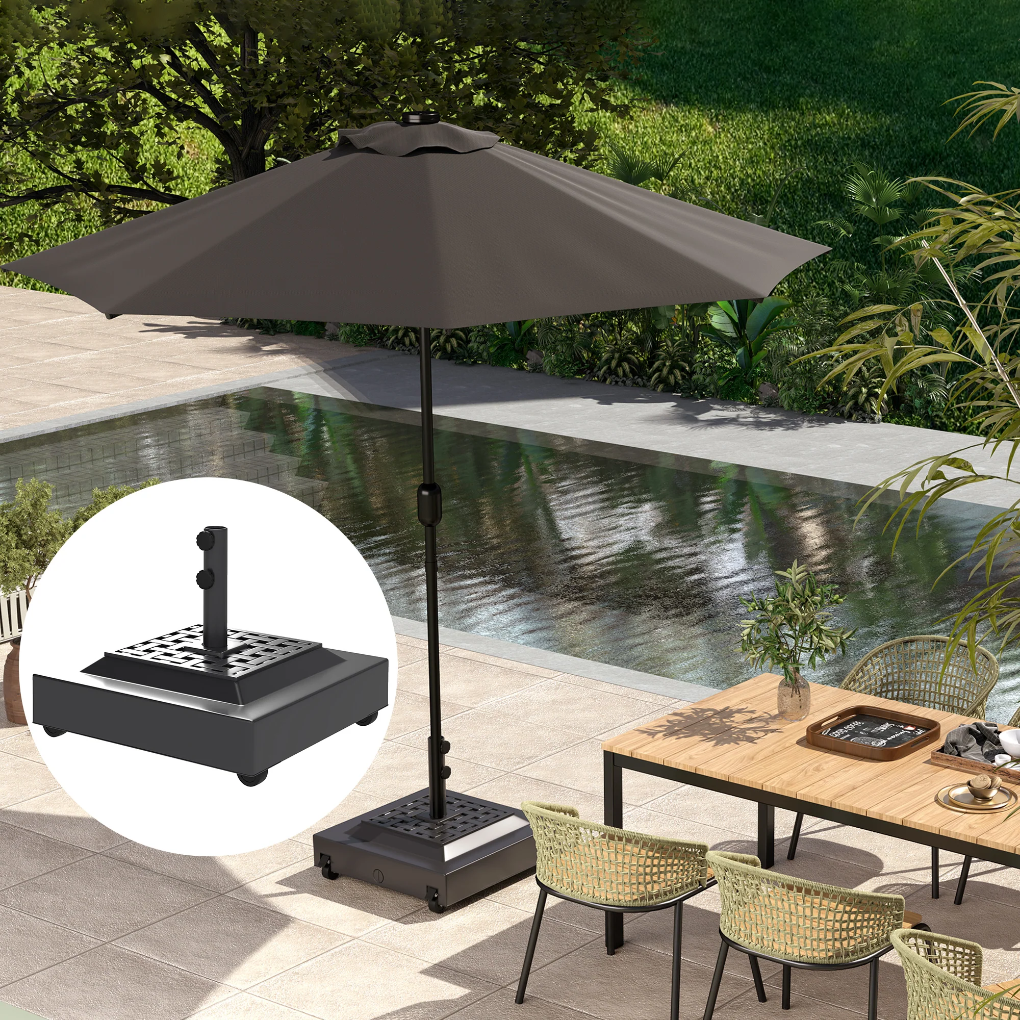 Outdoor Umbrella Base with Wheels, Up to 143lbs Sand or 112lbs Water, Black - Image 10