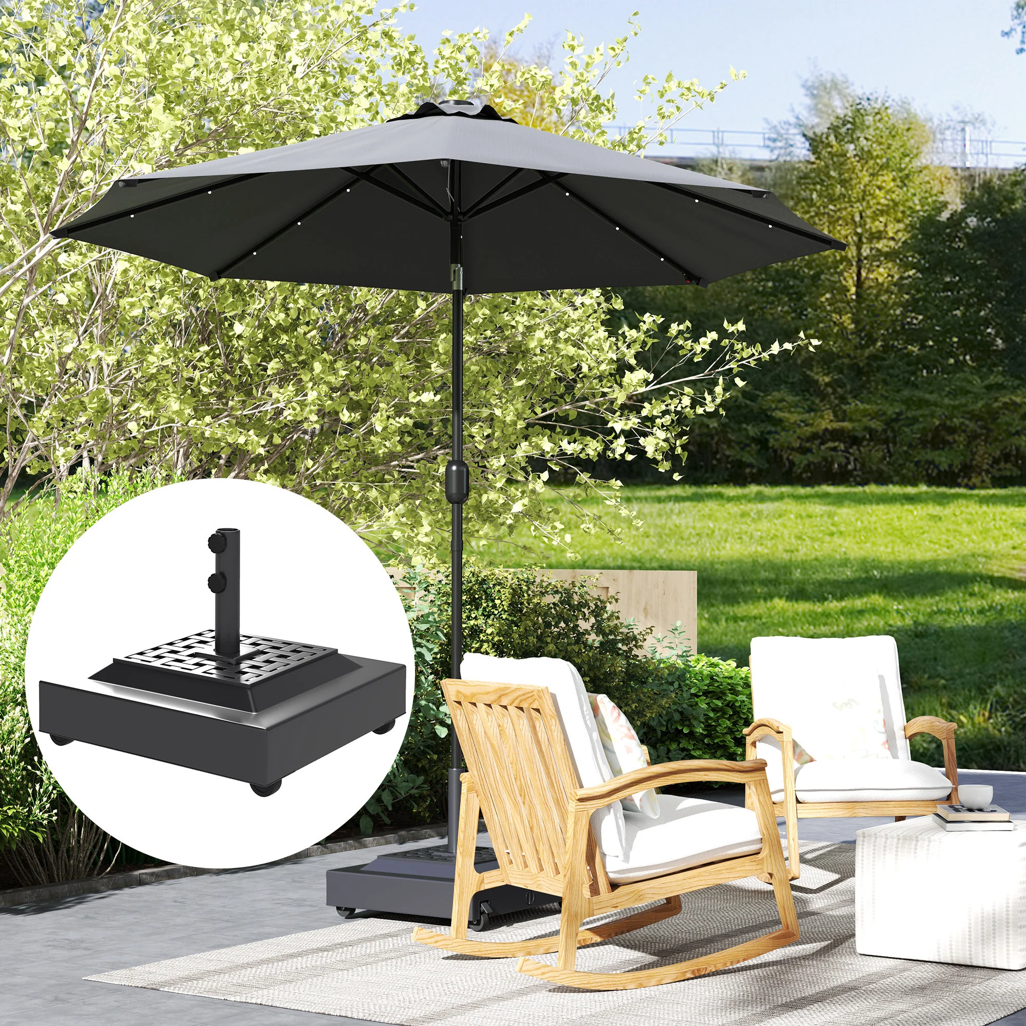 Outdoor Umbrella Base with Wheels, Up to 143lbs Sand or 112lbs Water, Black - Image 11