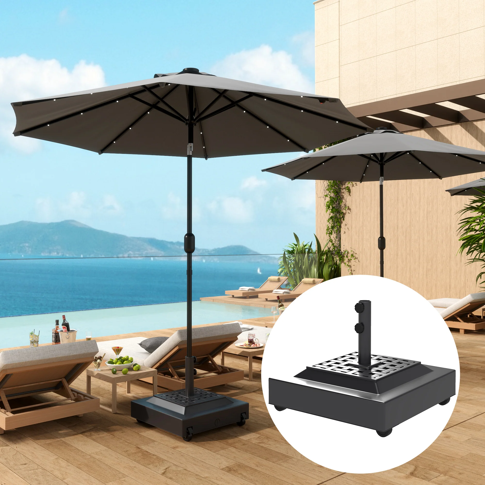 Outdoor Umbrella Base with Wheels, Up to 143lbs Sand or 112lbs Water, Black - Image 3