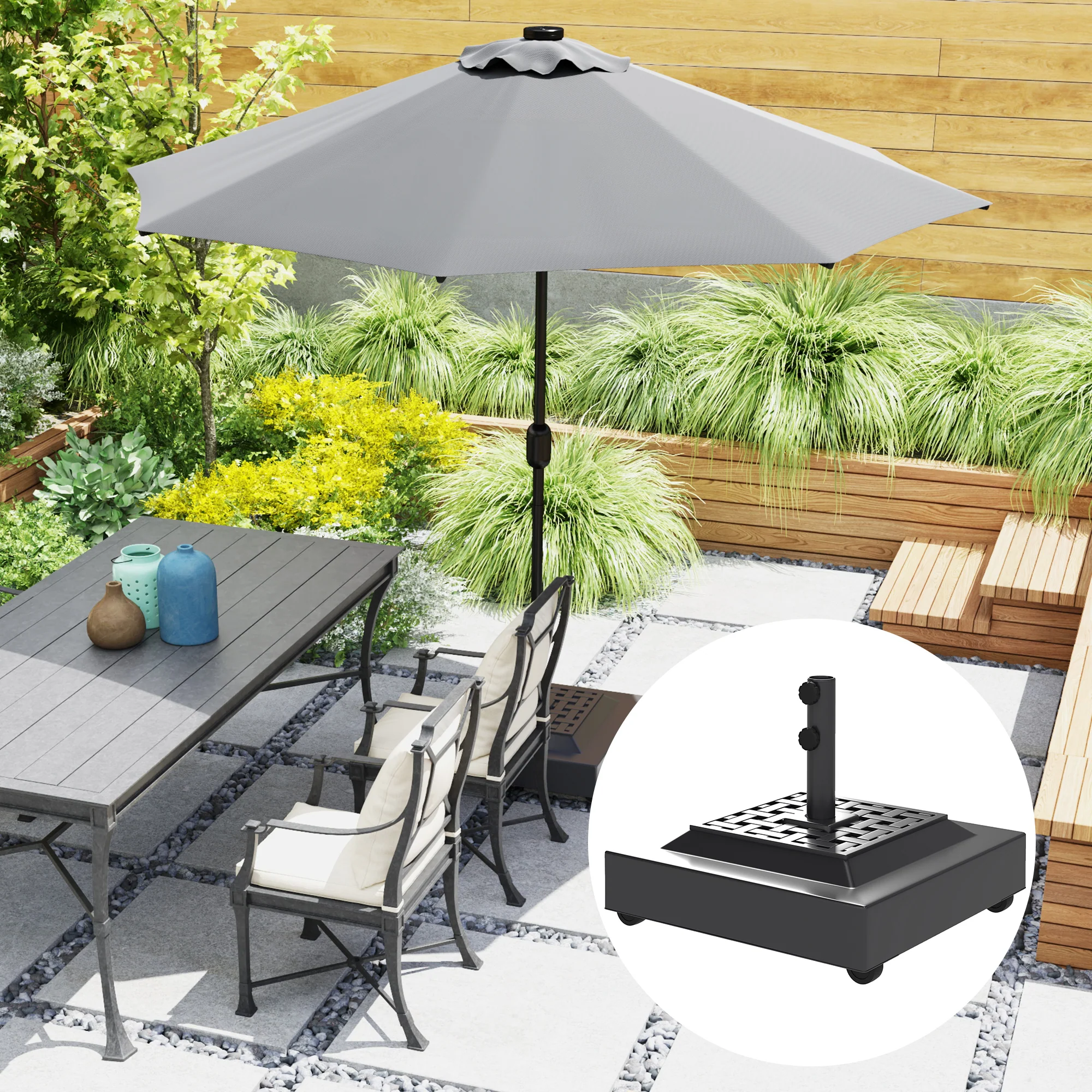 Outdoor Umbrella Base with Wheels, Up to 143lbs Sand or 112lbs Water, Black - Image 4