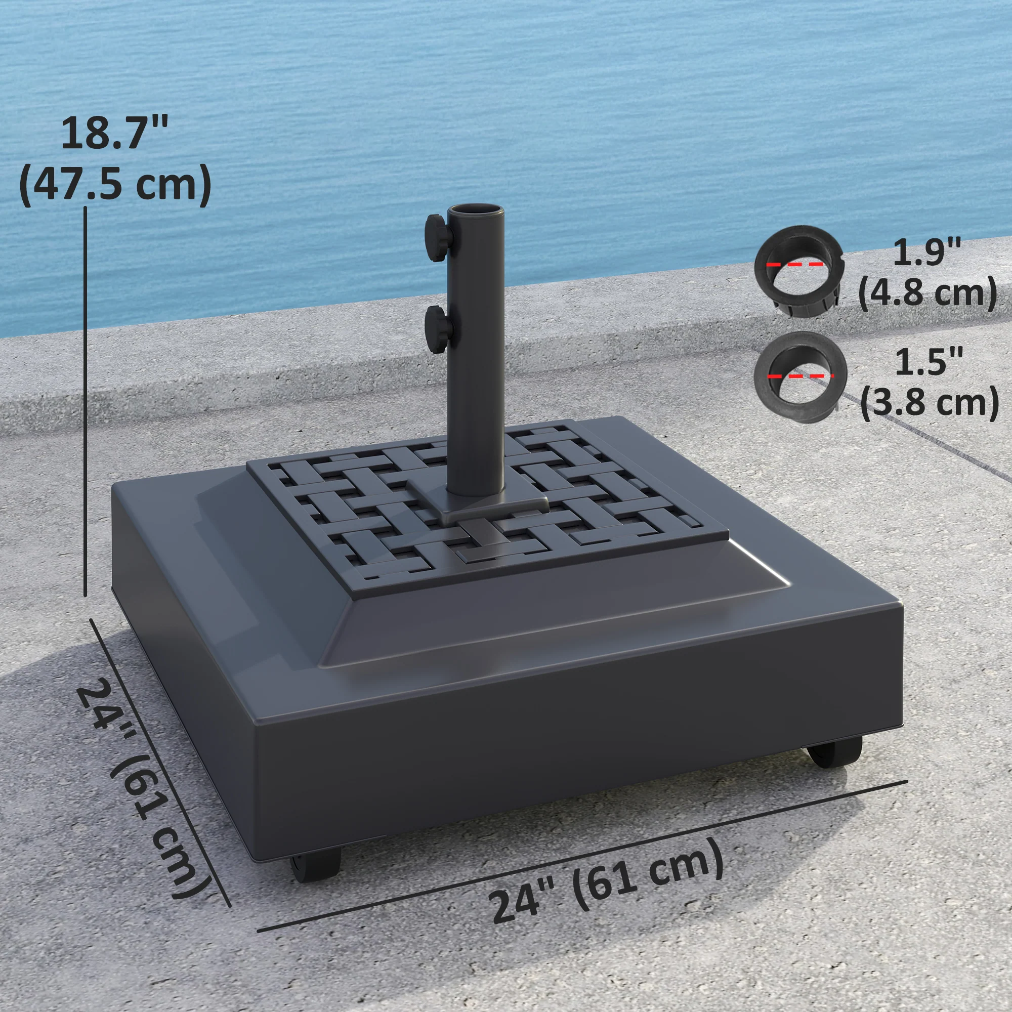 Outdoor Umbrella Base with Wheels, Up to 143lbs Sand or 112lbs Water, Black - Image 5