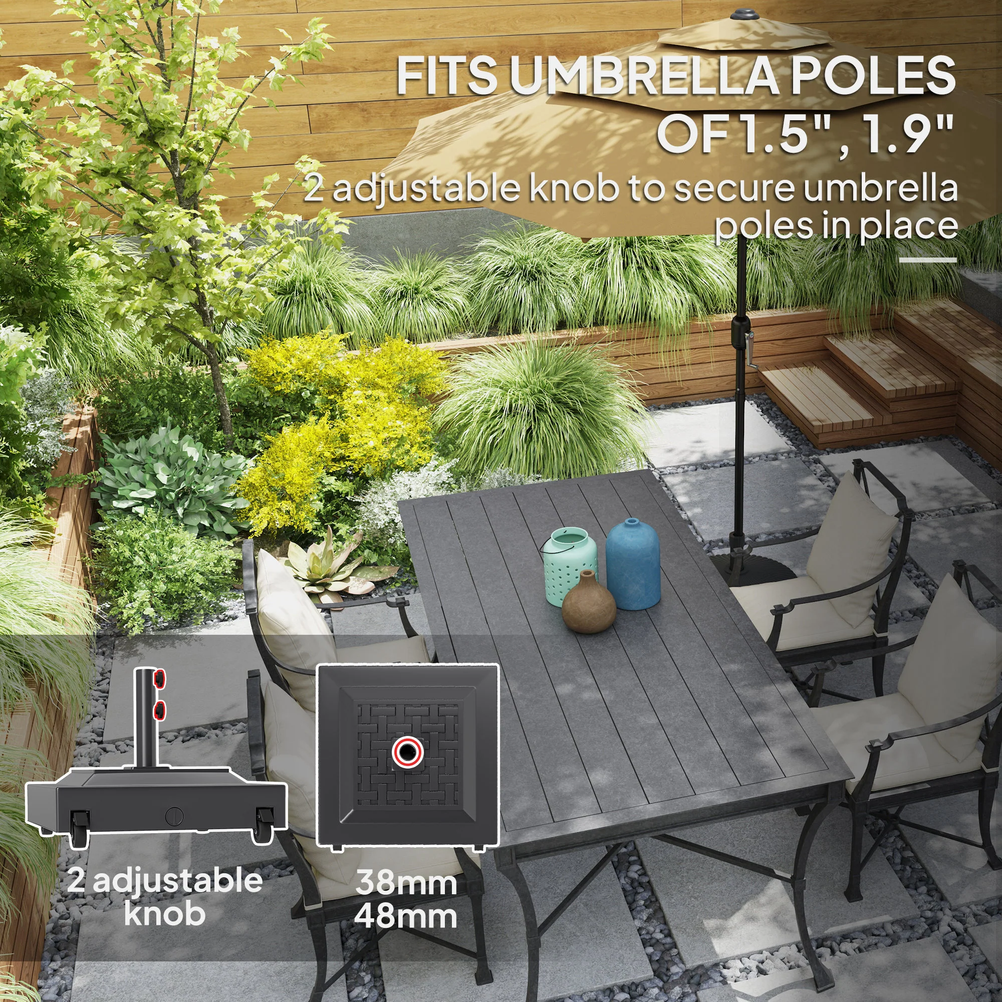 Outdoor Umbrella Base with Wheels, Up to 143lbs Sand or 112lbs Water, Black - Image 6