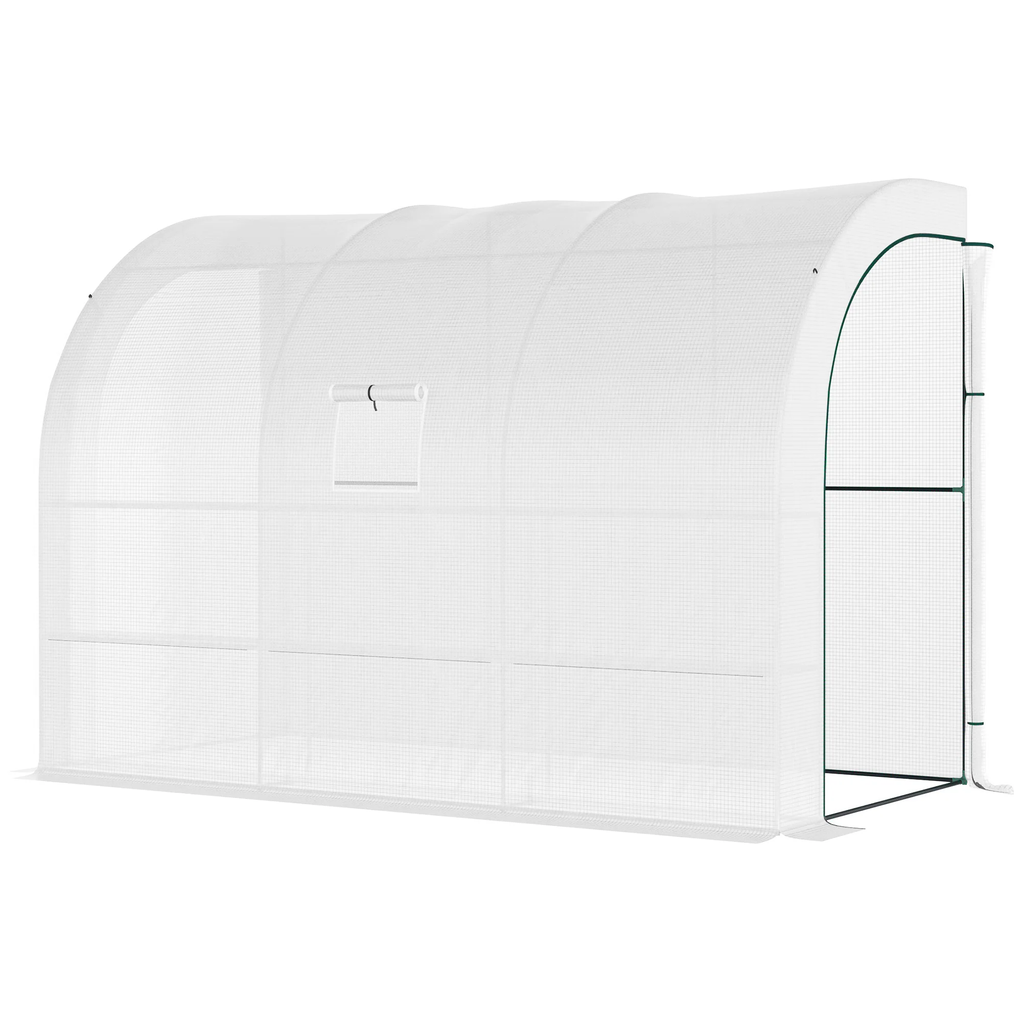 Lean to Wall Greenhouse with 3 Tiers 6 Wired Shelves & Windows, 300x150x213 cm, White - Image 2