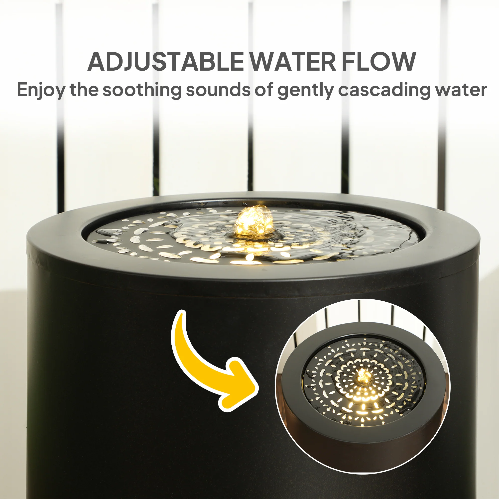 21" Tall Outdoor Water Fountain with LED Lights, Adjustable Flow for Patio Porch, Black - Image 7