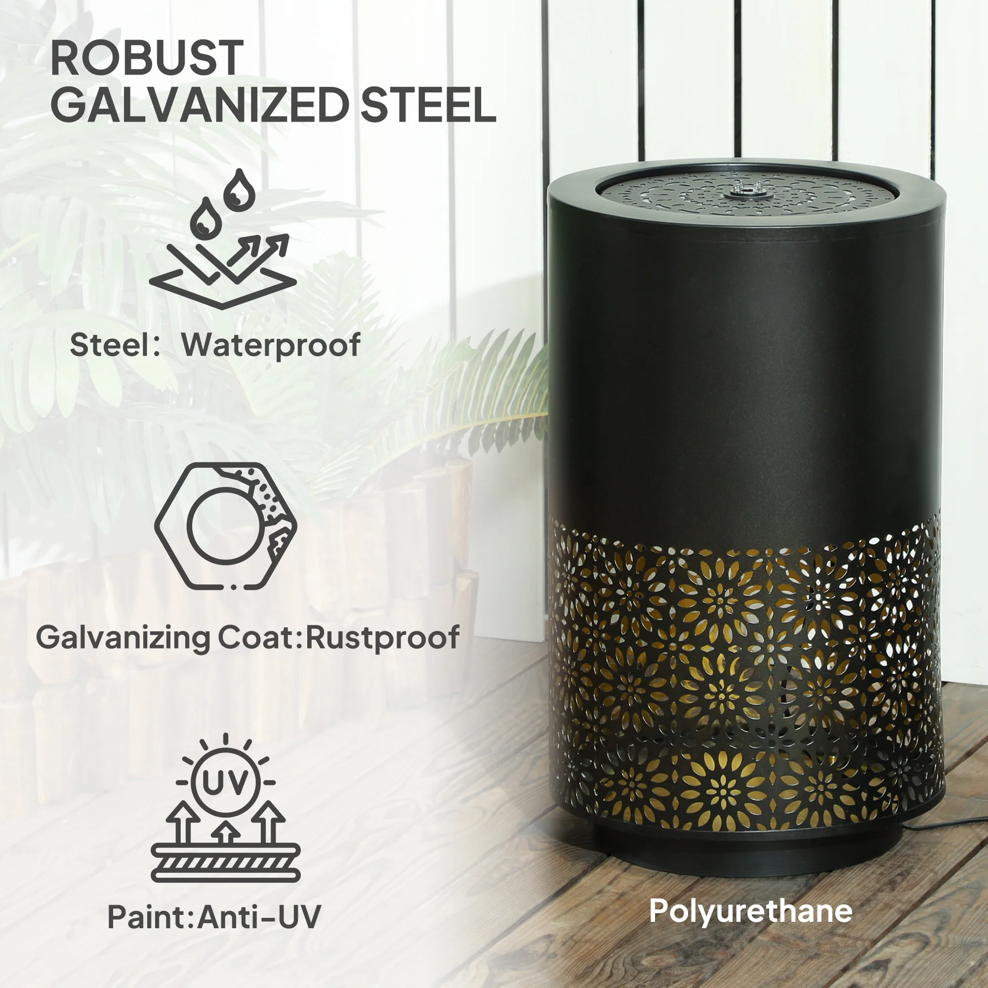 21" Tall Outdoor Water Fountain with LED Lights, Adjustable Flow for Patio Porch, Black - Image 8