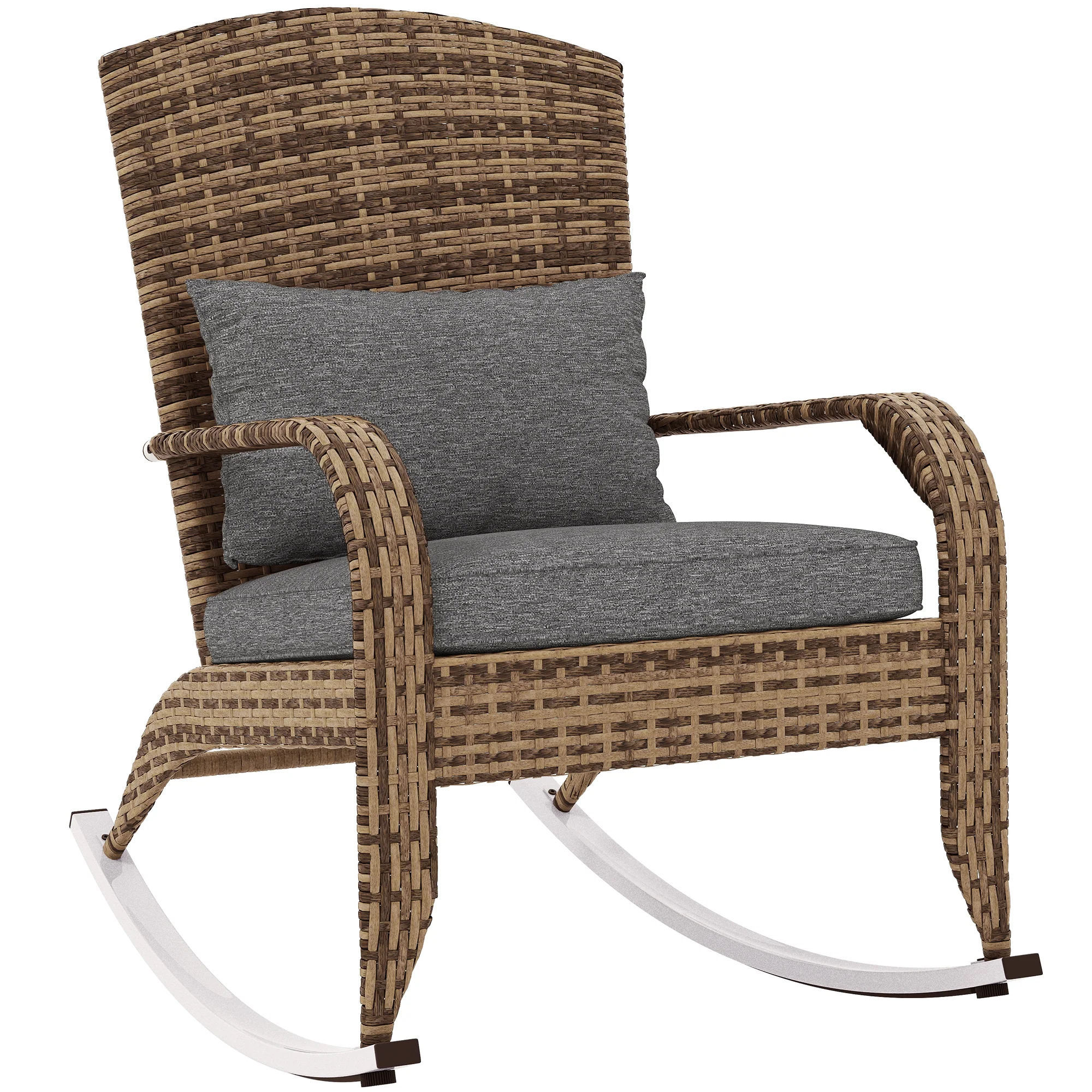 Wicker Adirondack Rocking Chair with Cushion and Pillow, Grey/Mixed Yellow - Image 12