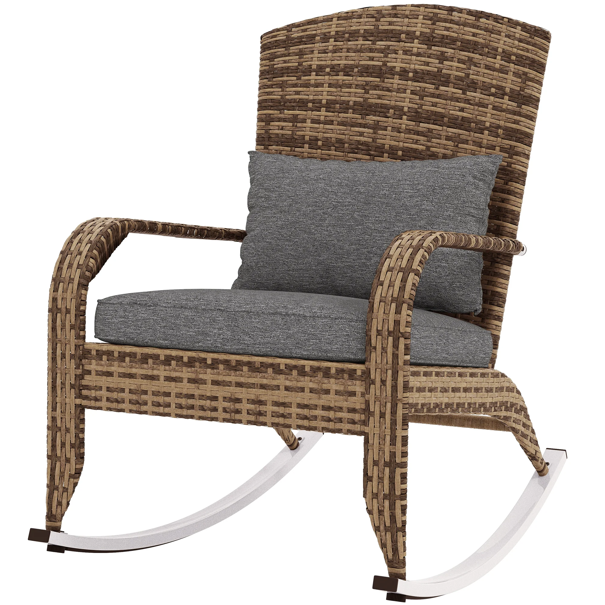 Wicker Adirondack Rocking Chair with Cushion and Pillow, Grey/Mixed Yellow - Image 2