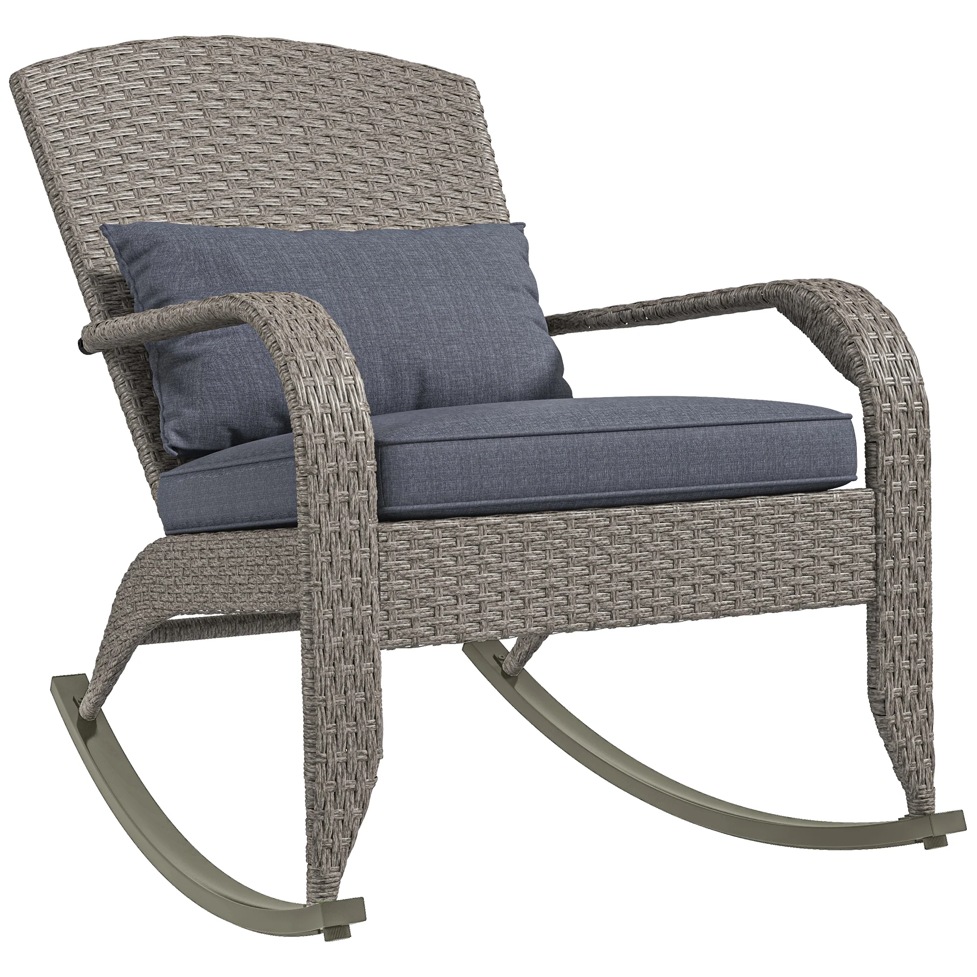 Outdoor Wicker Adirondack Rocking Chair with High Back, Seat Cushion and Pillow, Grey - Image 12