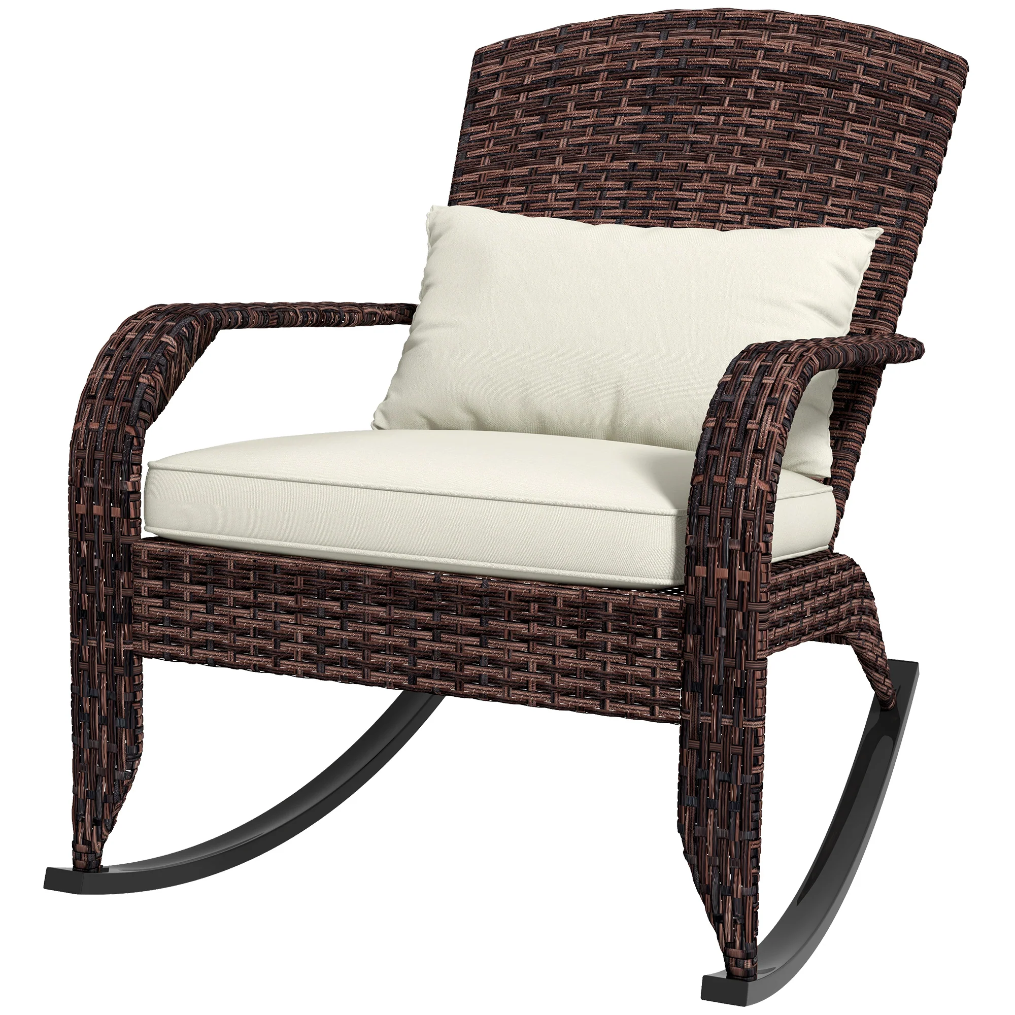 Wicker Adirondack Rocking Chair with Cushion and Pillow, Cream White/Brown - Image 2