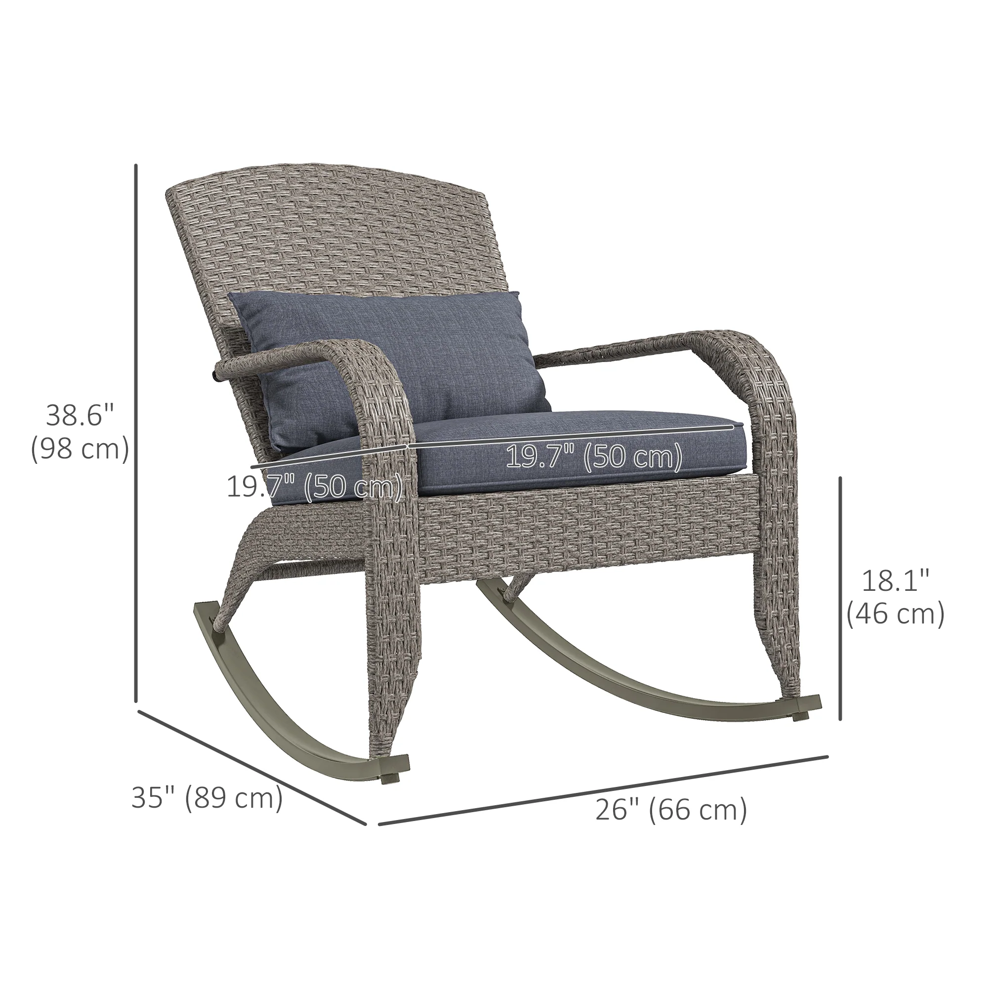 Outdoor Wicker Adirondack Rocking Chair with High Back, Seat Cushion and Pillow, Grey - Image 5