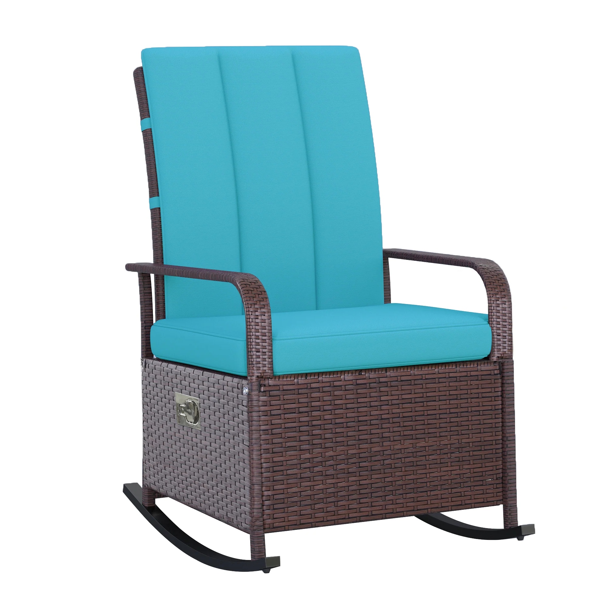 Outdoor Cushioned PE Rattan Recliner Chair with Adjustable Footrest & Armrests, Turquoise