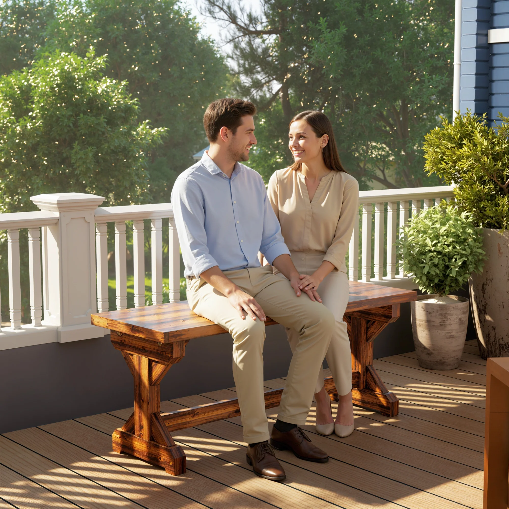 2-Person Outdoor Wooden Bench with Farmhouse X-Shaped Base, Carbonized - Image 11