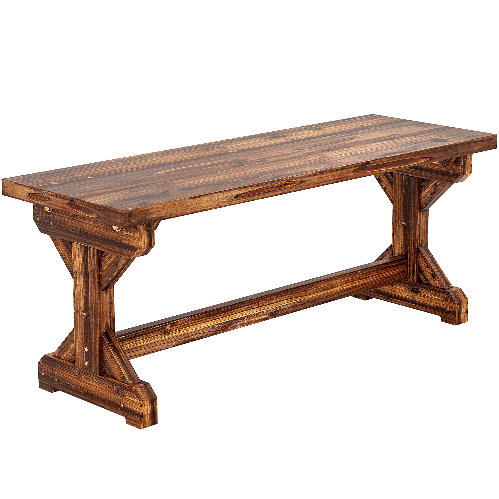 2-Person Outdoor Wooden Bench with Farmhouse X-Shaped Base, Carbonized - Image 12