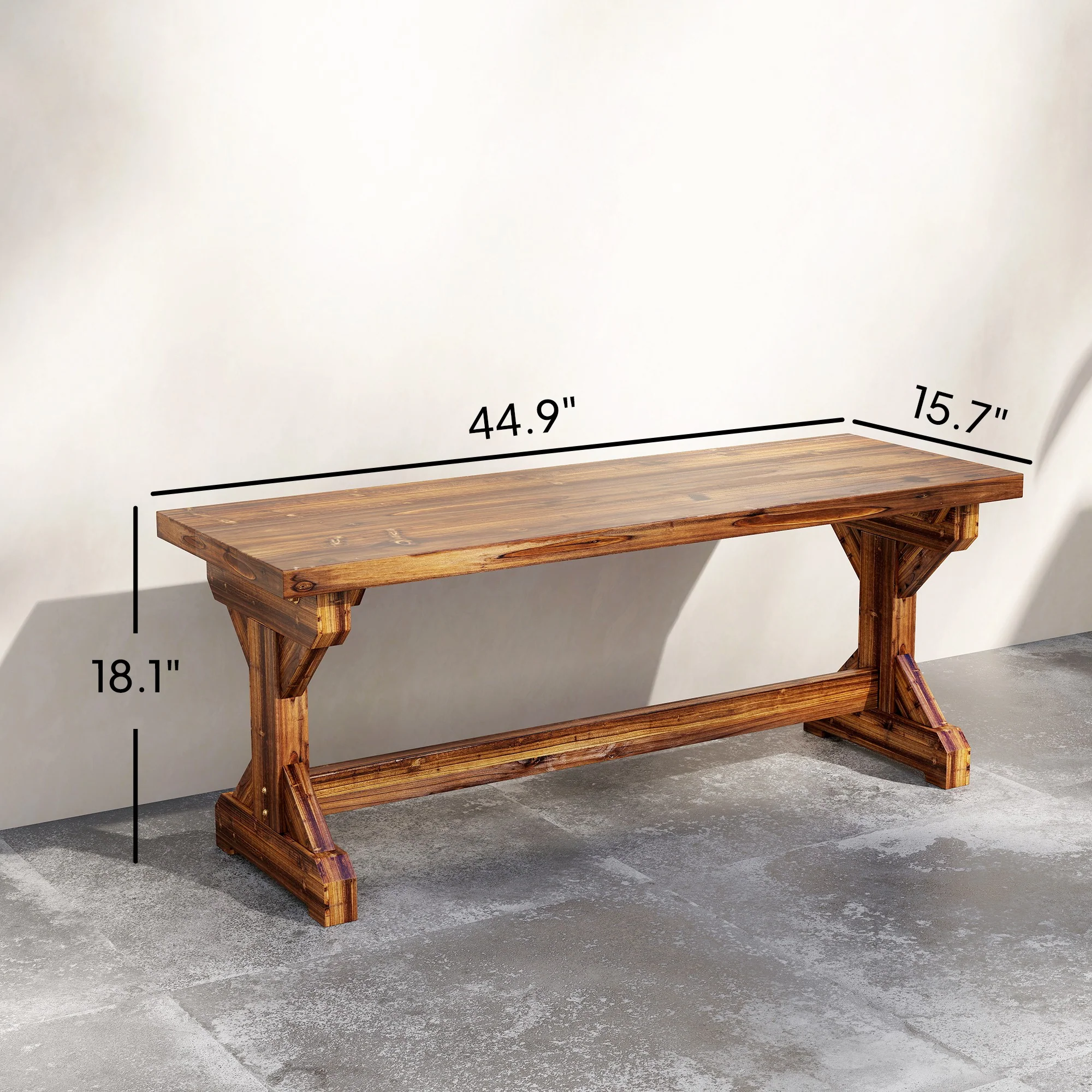 2-Person Outdoor Wooden Bench with Farmhouse X-Shaped Base, Carbonized - Image 5