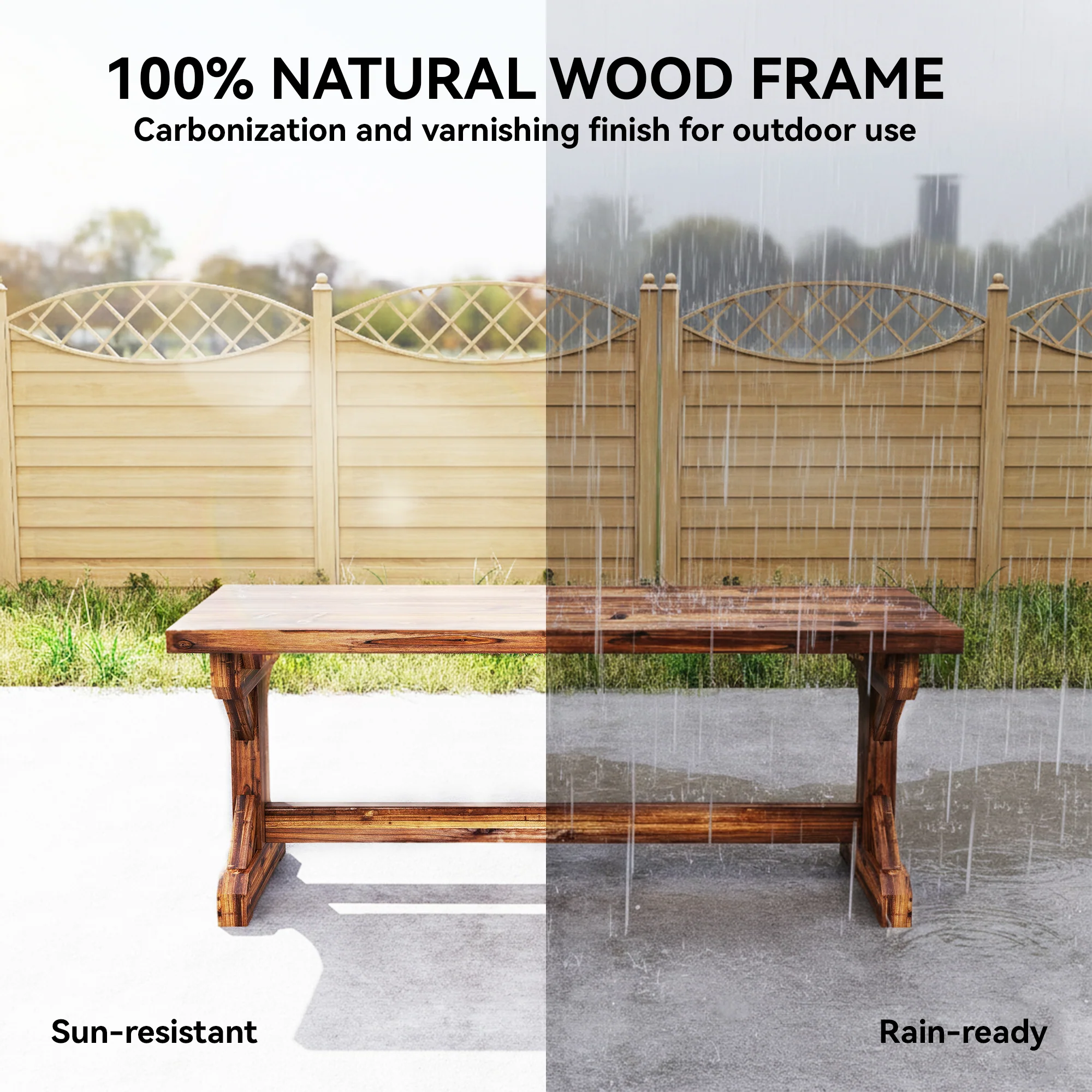 2-Person Outdoor Wooden Bench with Farmhouse X-Shaped Base, Carbonized - Image 6