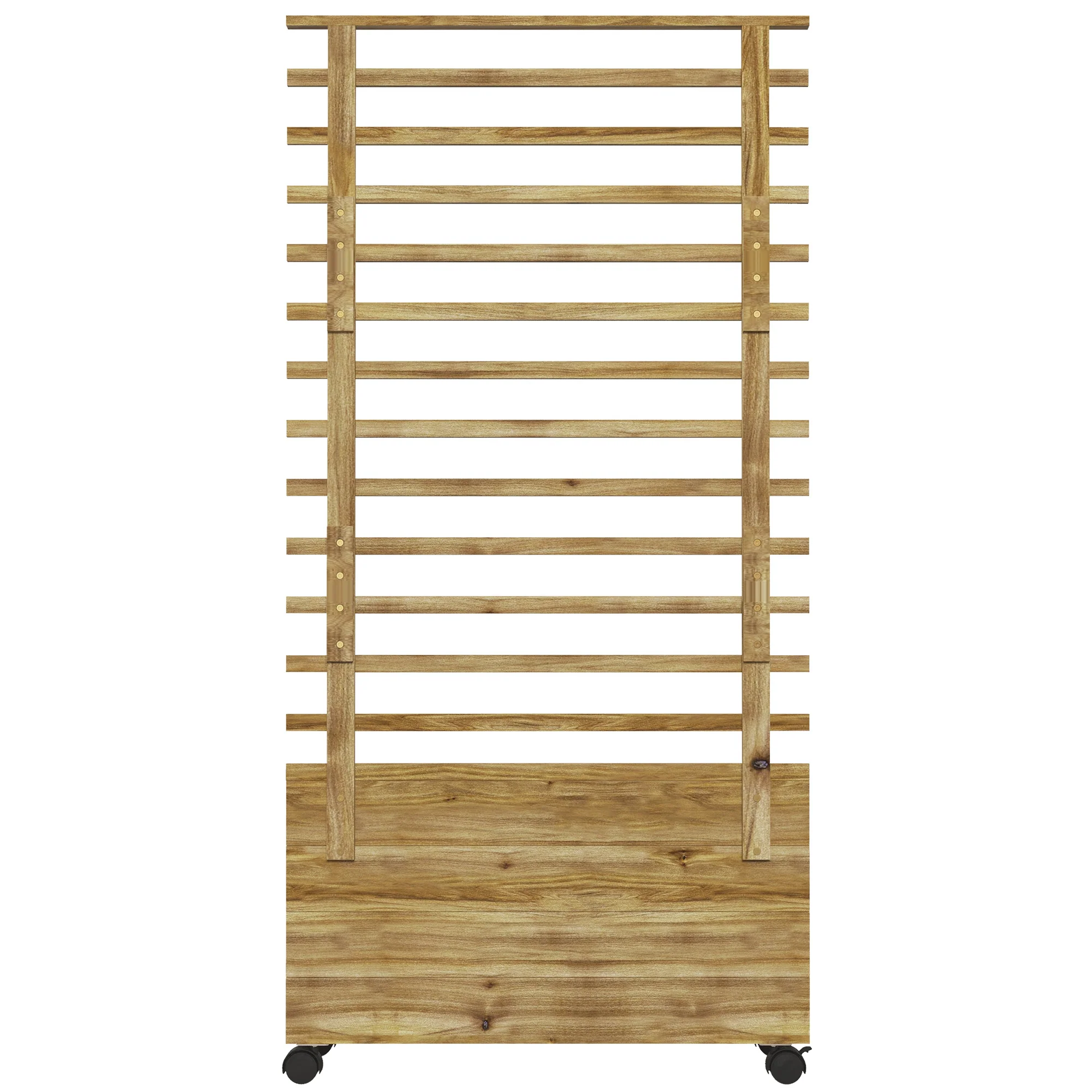 Outdoor Wooden Planters with Trellis and 4 Wheels for Climbing Plants, 76 x 30 x 155cm, Natural - Image 2