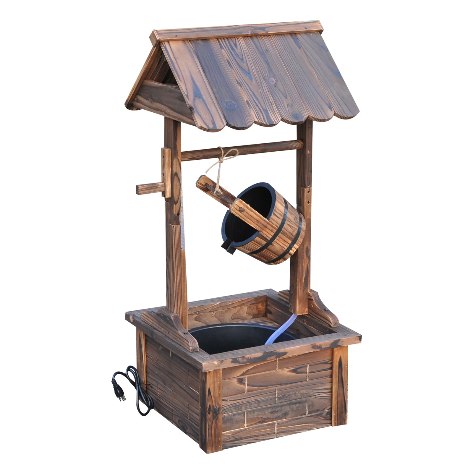 Outdoor Wooden Wishing Well Fountain w/ Adjustable Water Flow Rate & Electric Pump - Image 12