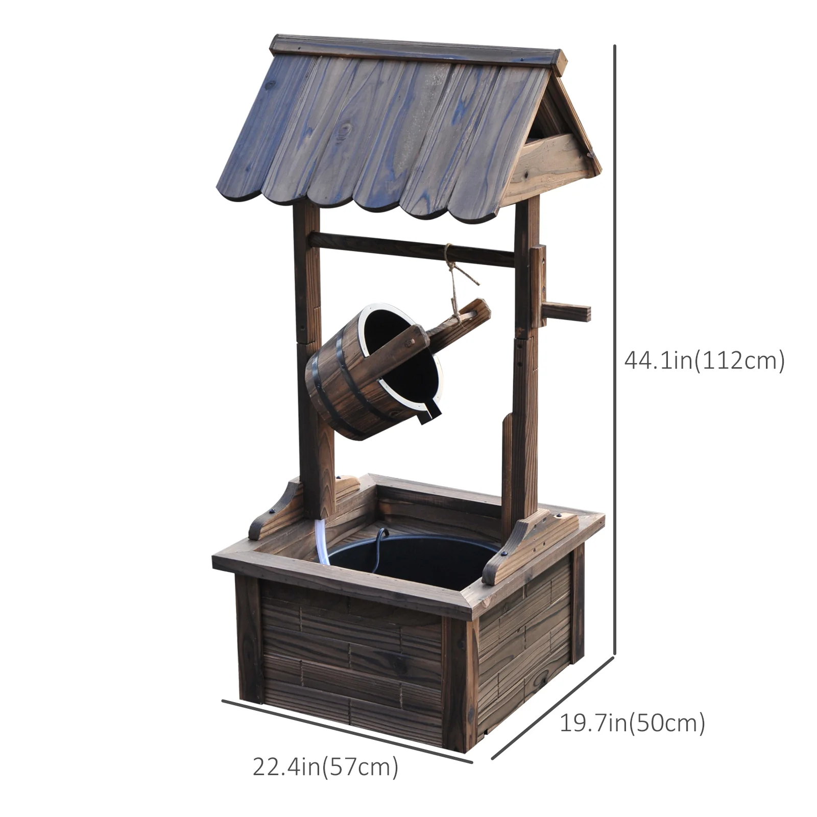 Outdoor Wooden Wishing Well Fountain w/ Adjustable Water Flow Rate & Electric Pump - Image 5