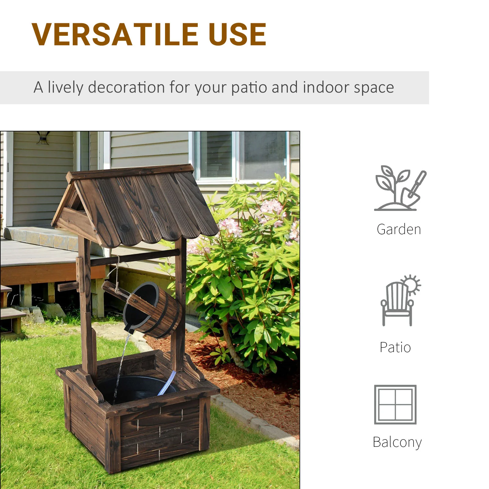 Outdoor Wooden Wishing Well Fountain w/ Adjustable Water Flow Rate & Electric Pump - Image 7