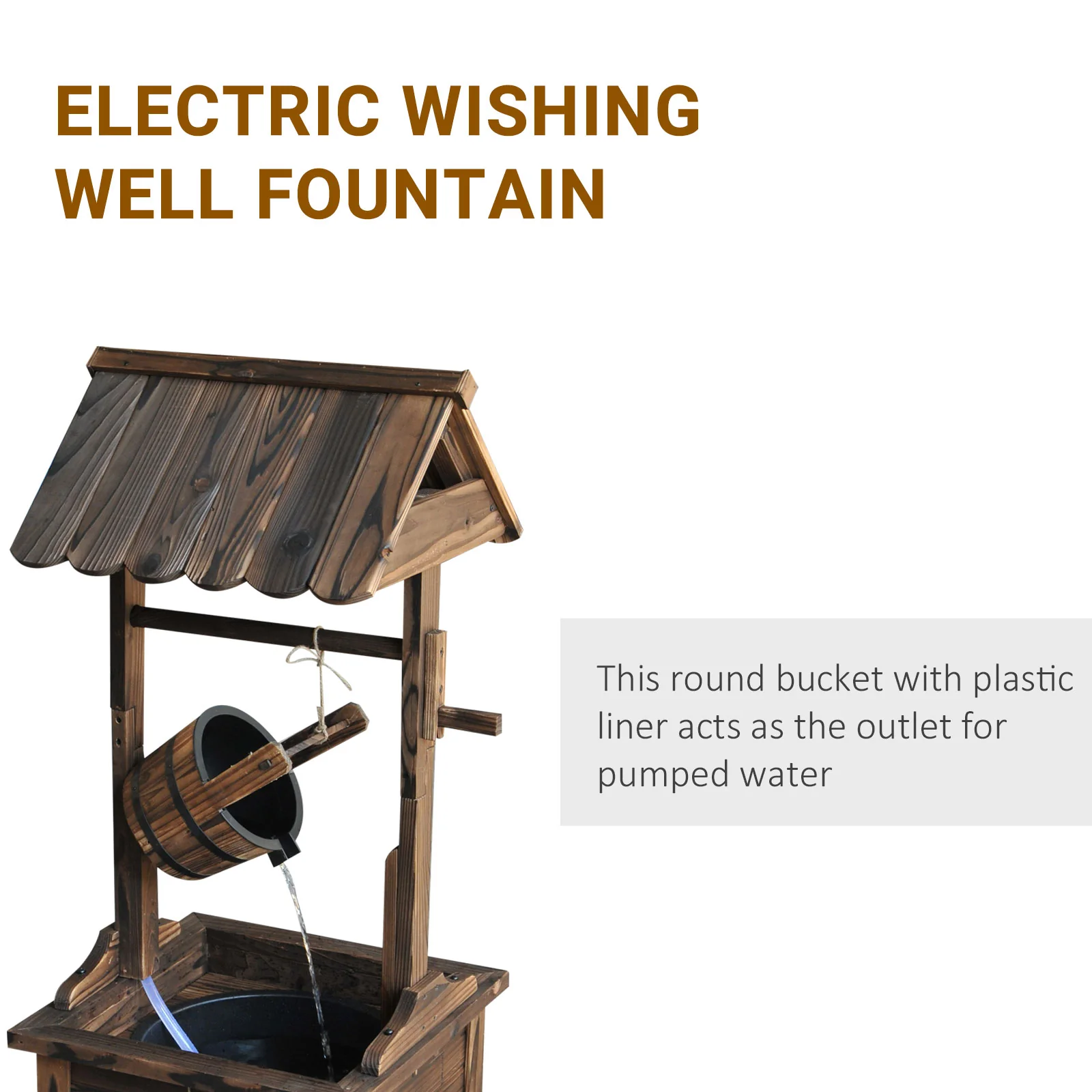 Outdoor Wooden Wishing Well Fountain w/ Adjustable Water Flow Rate & Electric Pump - Image 8