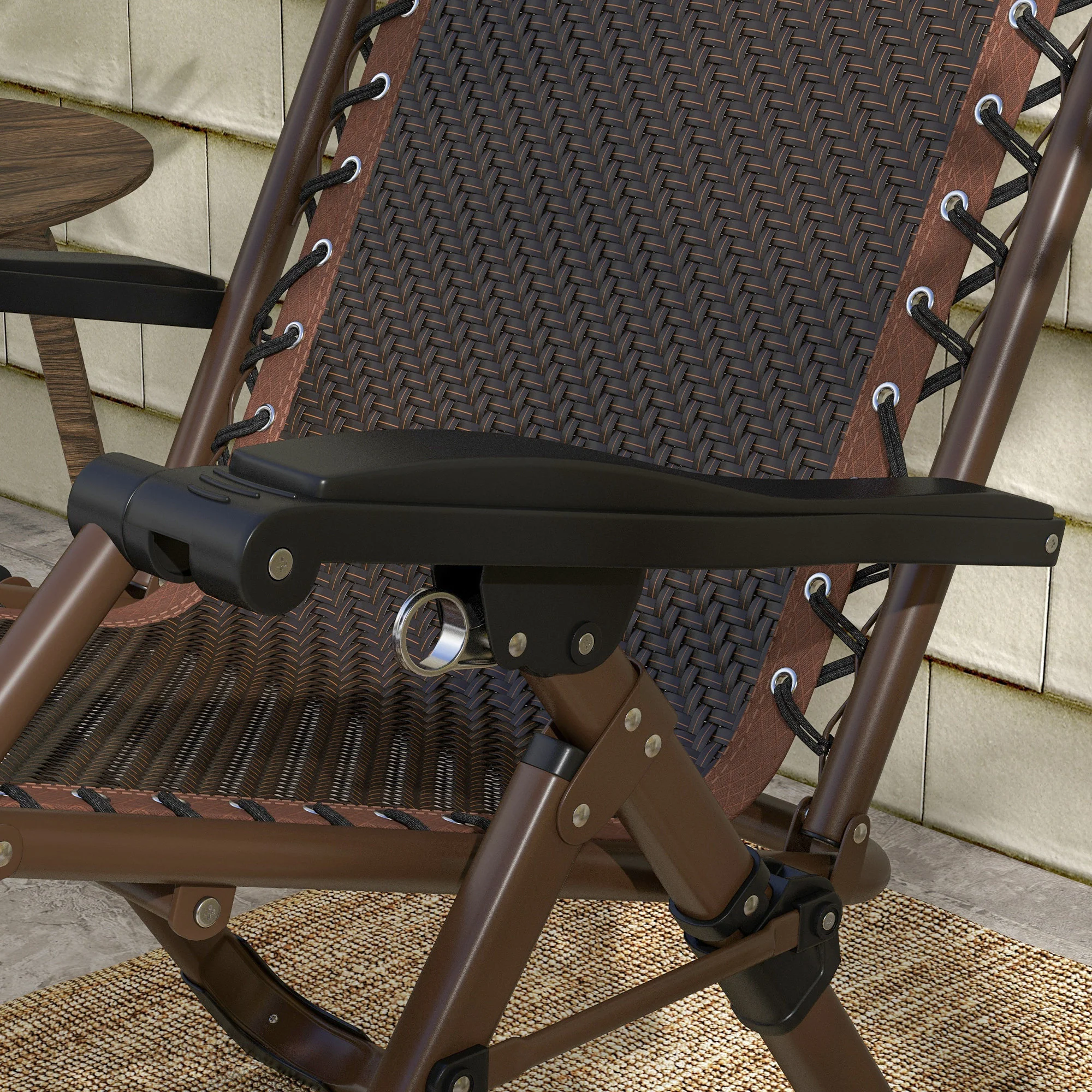 Outdoor Zero Gravity Chair, Folding PE Rarran Reclining Lounge Chair w/ Recline Back, Brown - Image 10
