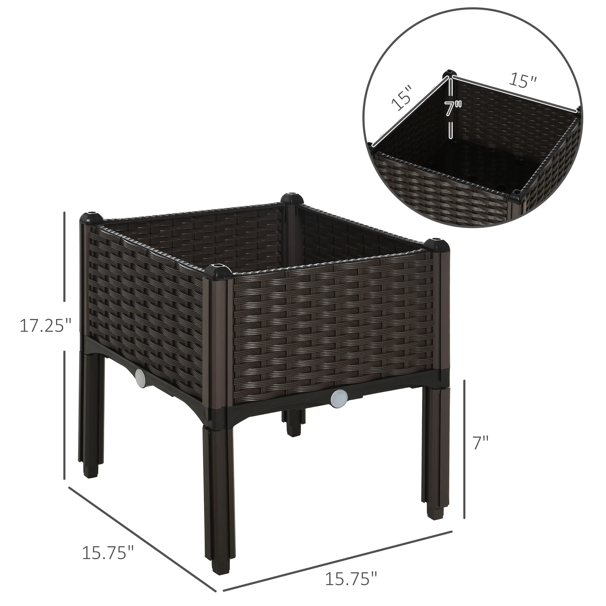 1 Piece Raised Garden Bed with Legs, Self-Watering Planter Box Raised Bed to Grow Flowers, Herbs & Vegetables, Brown - Image 5