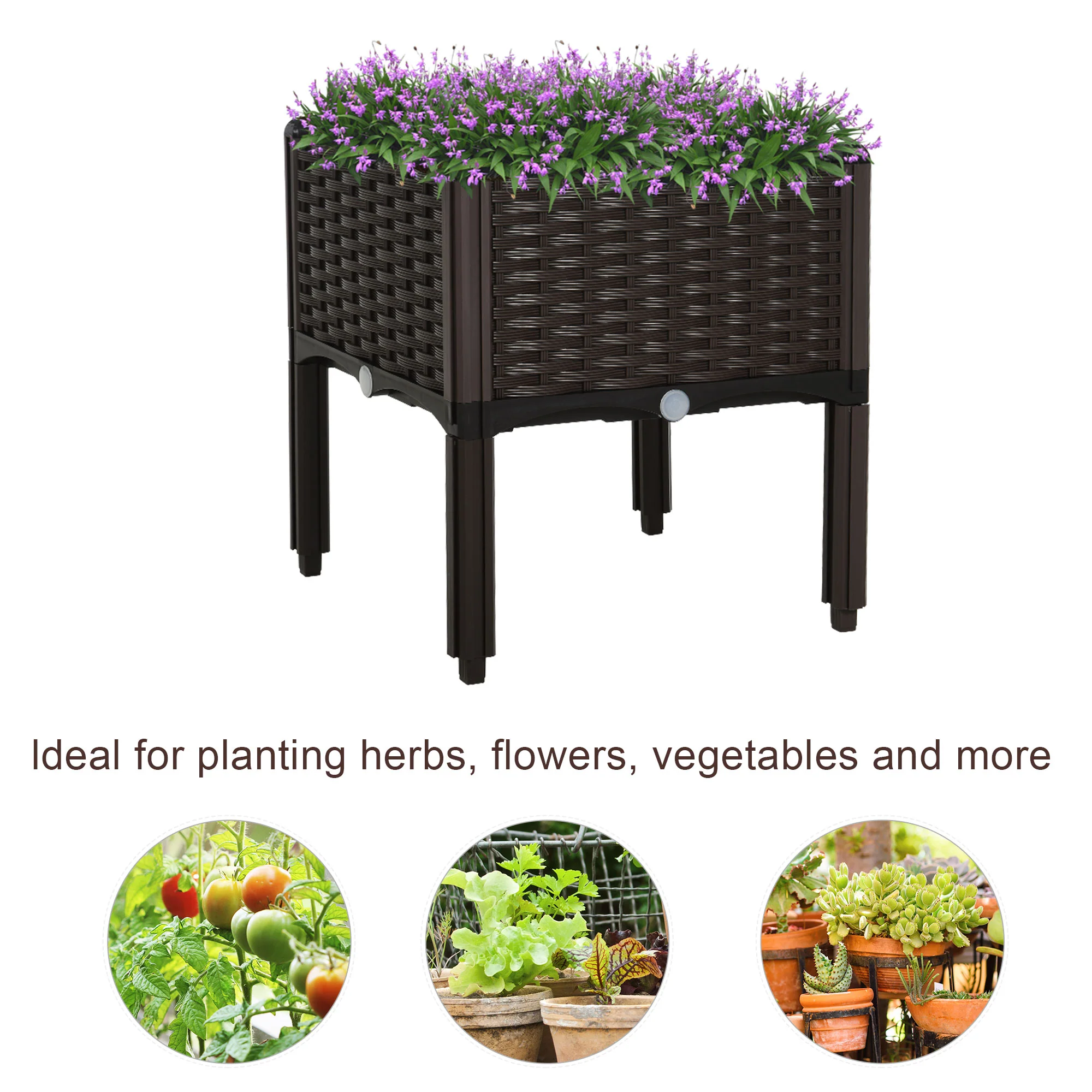 1 Piece Raised Garden Bed with Legs, Self-Watering Planter Box Raised Bed to Grow Flowers, Herbs & Vegetables, Brown - Image 8
