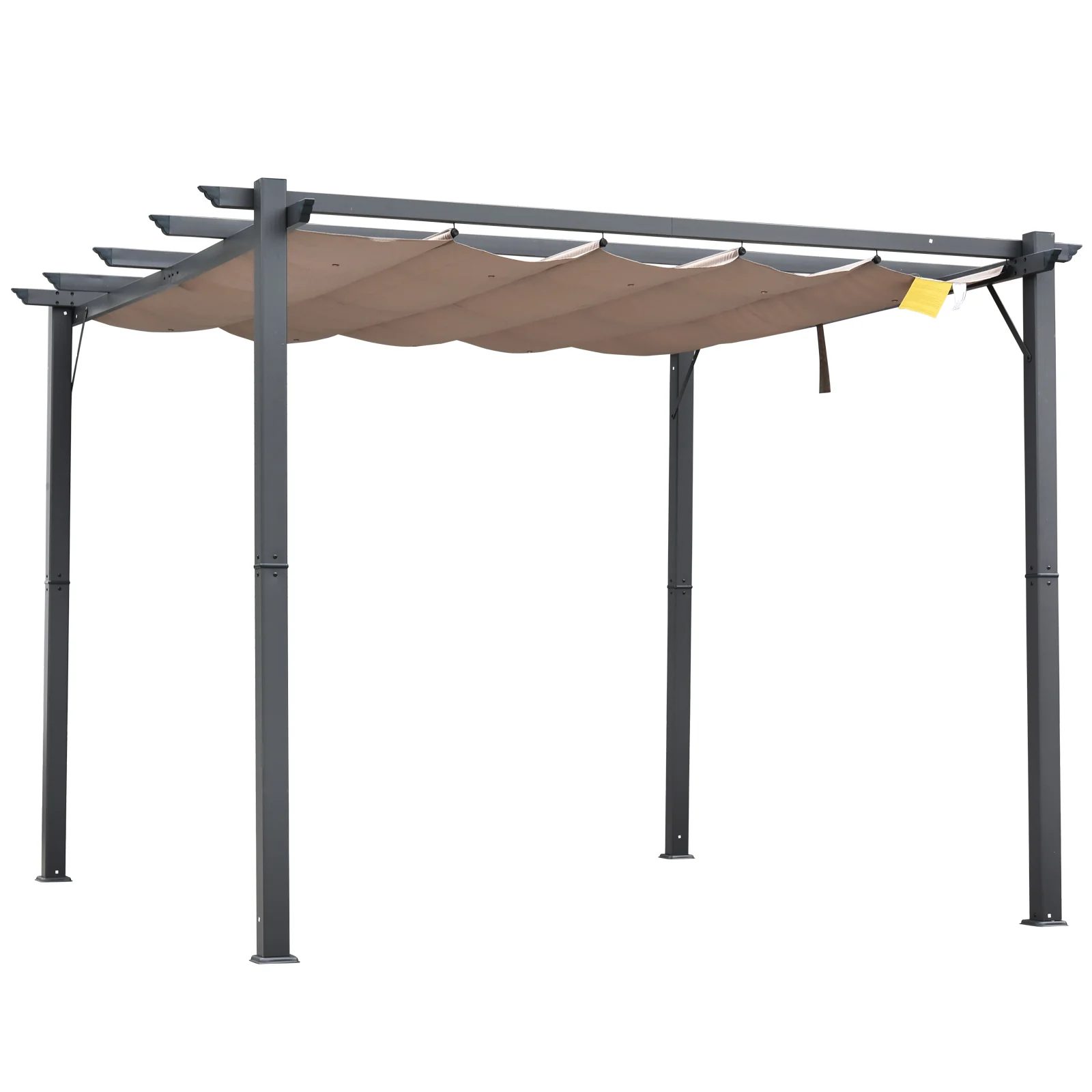 10' x 10' Retractable Aluminum Pergola Canopy with Gray Shade Shelter, Charcoal Gray