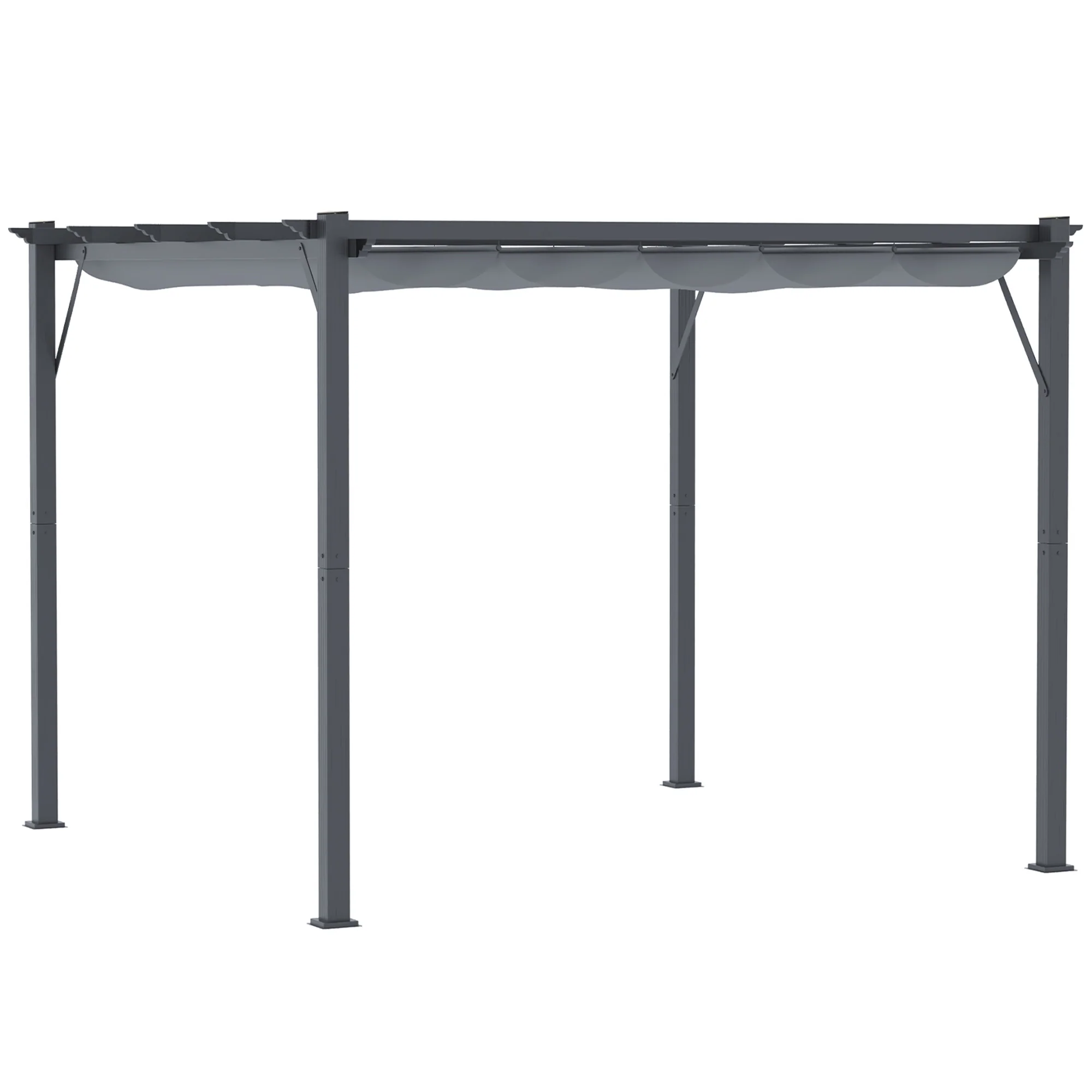 10' x 10' Retractable Aluminum Pergola Canopy with Gray Shade Shelter, Dark Gray