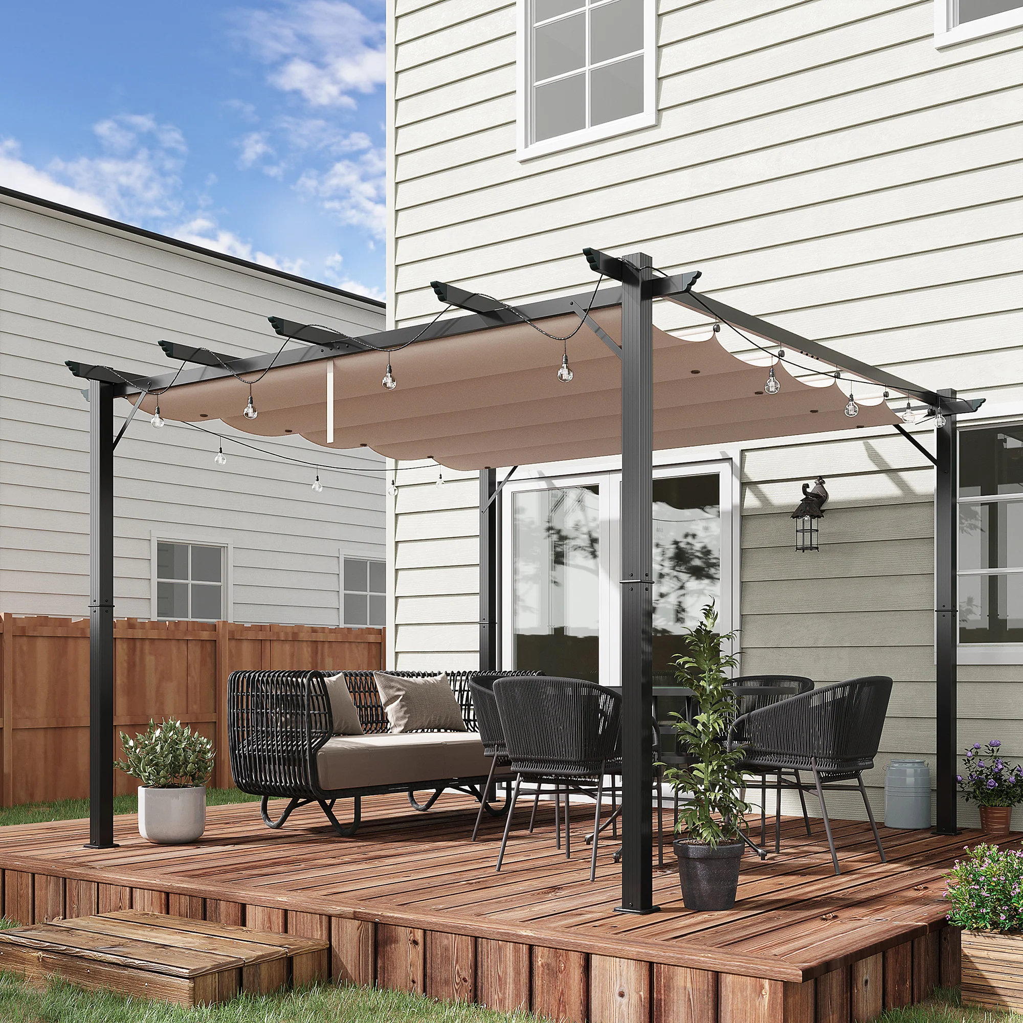 10' x 10' Retractable Aluminum Pergola Canopy with Gray Shade Shelter, Charcoal Gray - Image 3