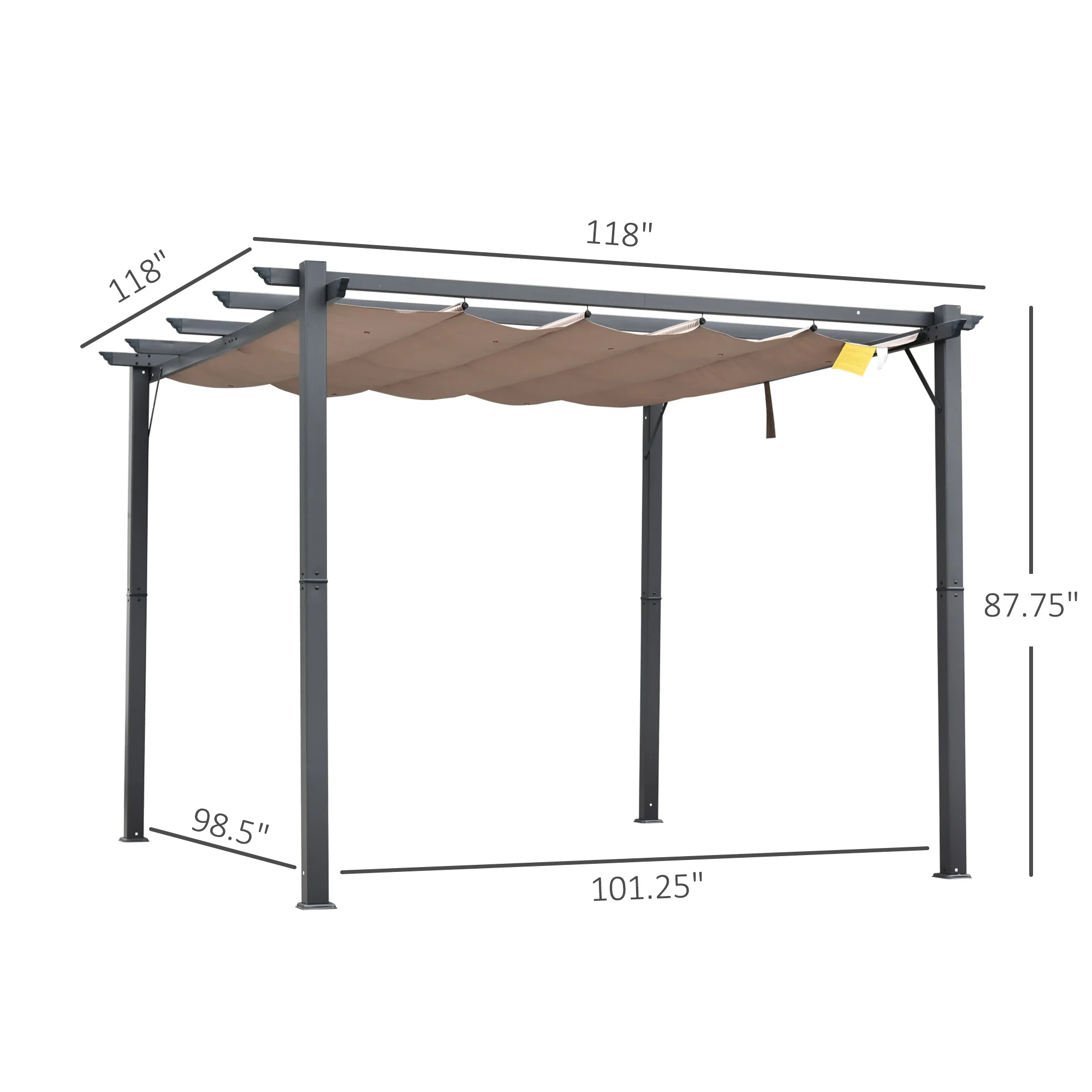 10' x 10' Retractable Aluminum Pergola Canopy with Gray Shade Shelter, Charcoal Gray - Image 4