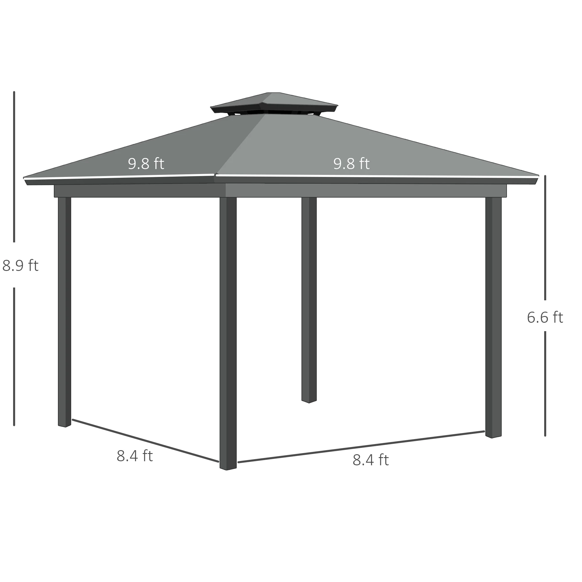 10' x 10' Metal Hardtop Gazebo with Double Roof, Mesh & Curtains, Gray - Image 5