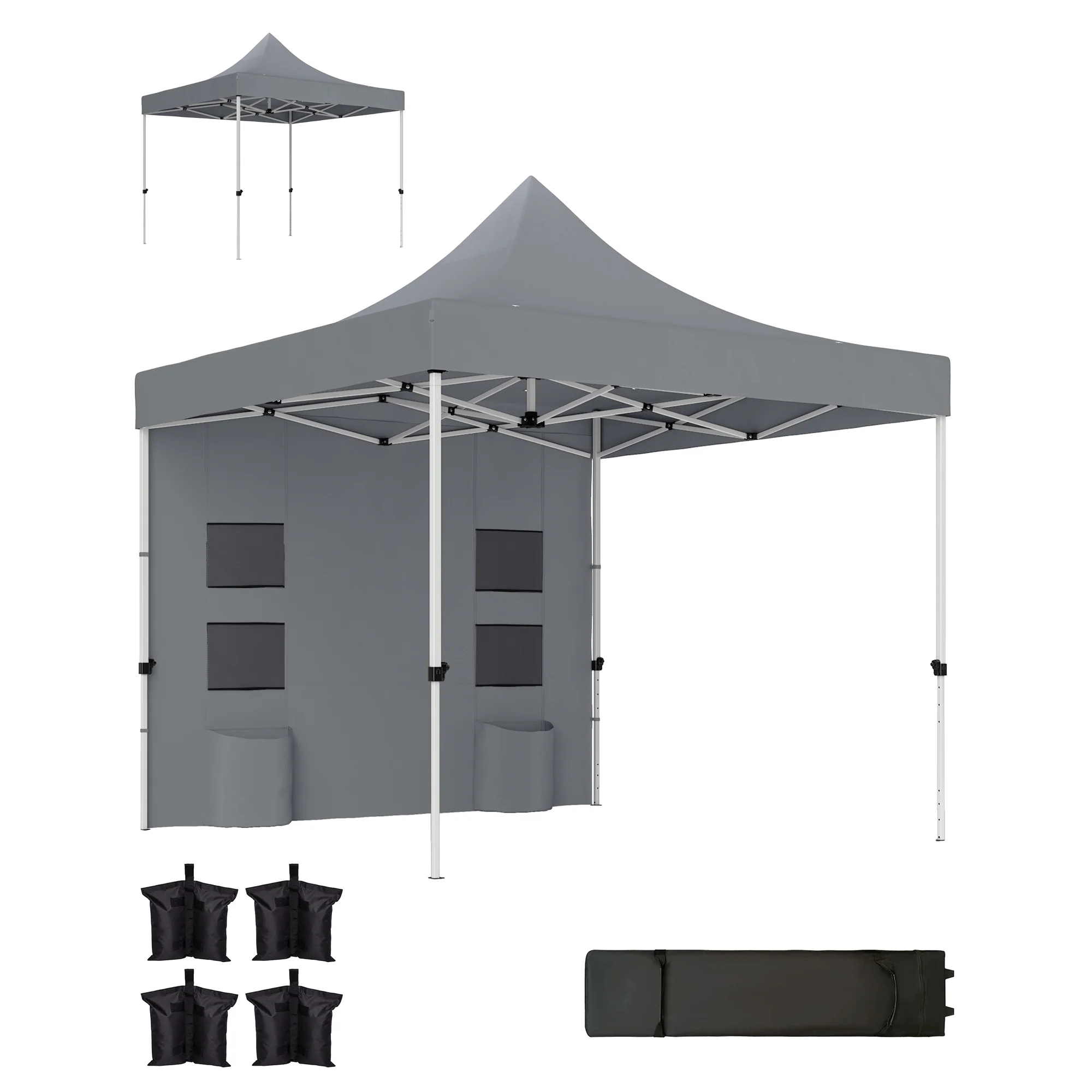 10' x 10' Heavy Duty Pop-Up Canopy Tent with Sidewalls, UPF50+ & Storage Pockets, Gray
