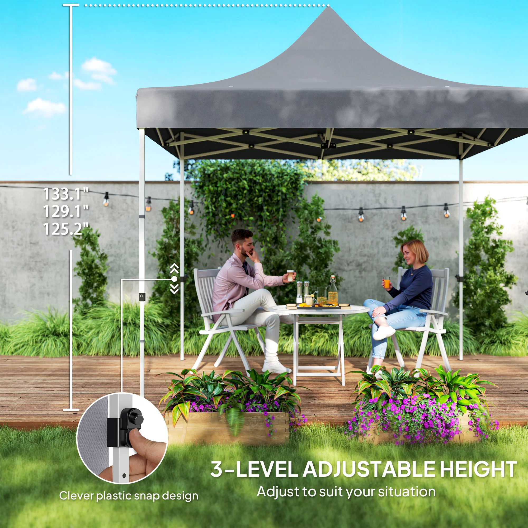 10' x 10' Heavy Duty Pop-Up Canopy Tent with Sidewalls, UPF50+ & Storage Pockets, Gray - Image 10