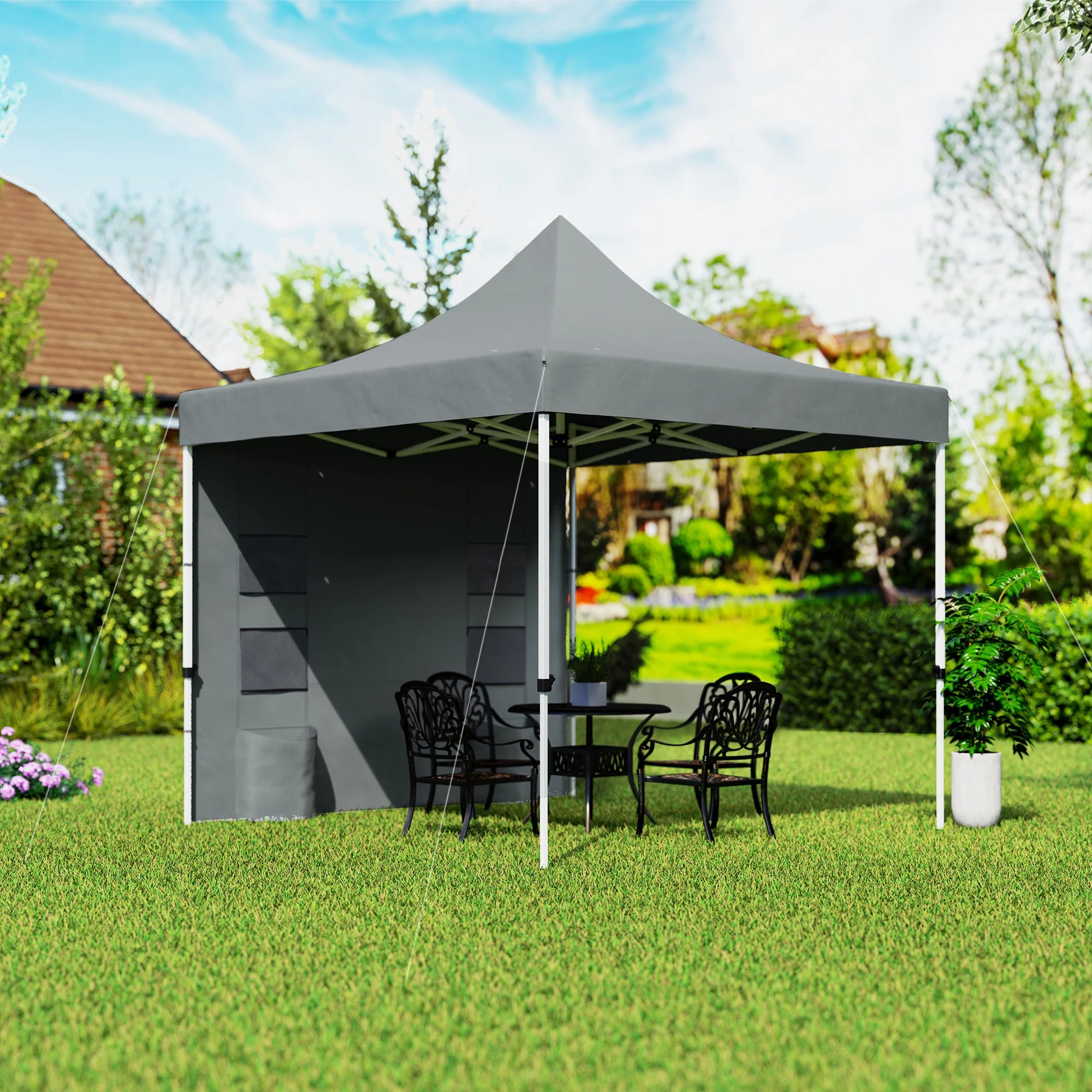 10' x 10' Heavy Duty Pop-Up Canopy Tent with Sidewalls, UPF50+ & Storage Pockets, Gray - Image 4