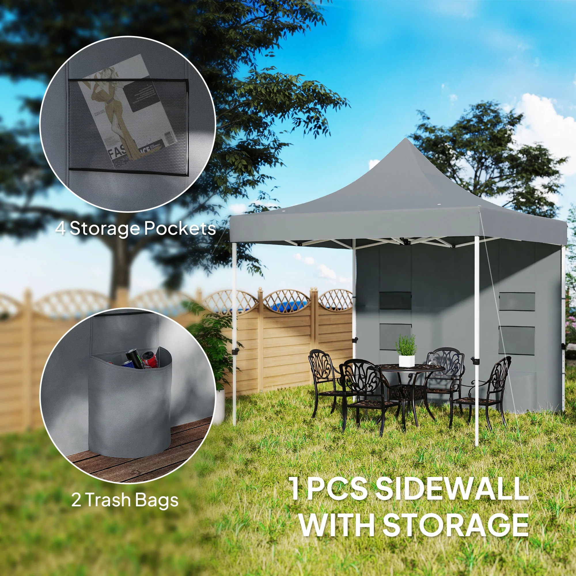 10' x 10' Heavy Duty Pop-Up Canopy Tent with Sidewalls, UPF50+ & Storage Pockets, Gray - Image 8