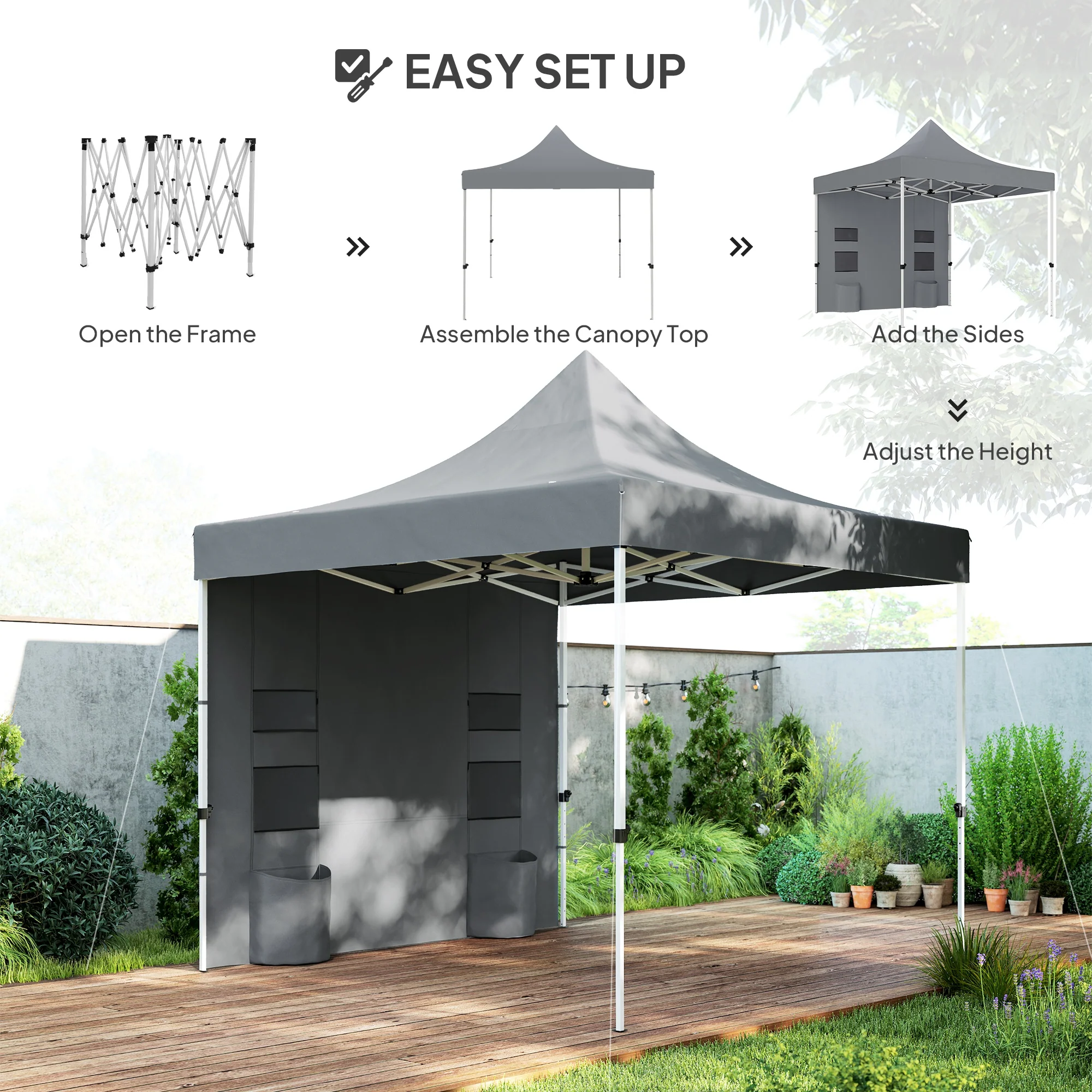 10' x 10' Heavy Duty Pop-Up Canopy Tent with Sidewalls, UPF50+ & Storage Pockets, Gray - Image 9