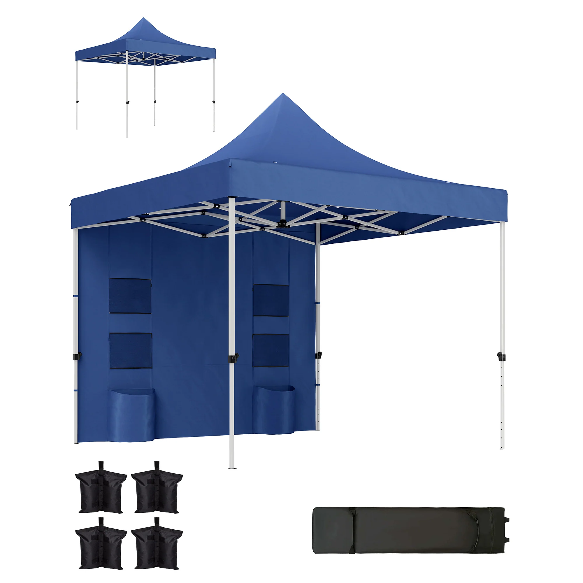 10' x 10' Heavy Duty Pop-Up Canopy Tent with Sidewalls, UPF50+ Sun Shelter, Dark Blue