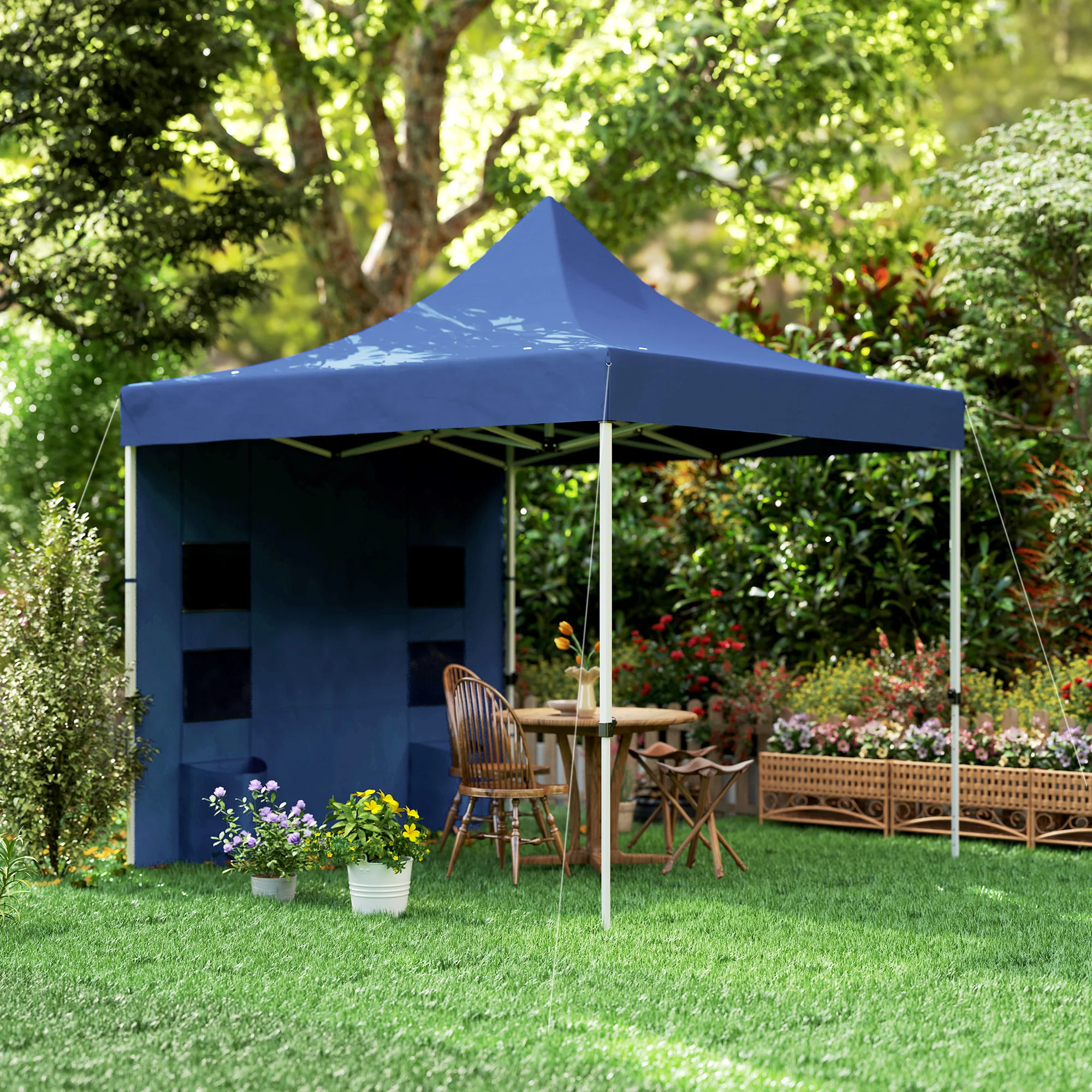 10' x 10' Heavy Duty Pop-Up Canopy Tent with Sidewalls, UPF50+ Sun Shelter, Dark Blue - Image 11