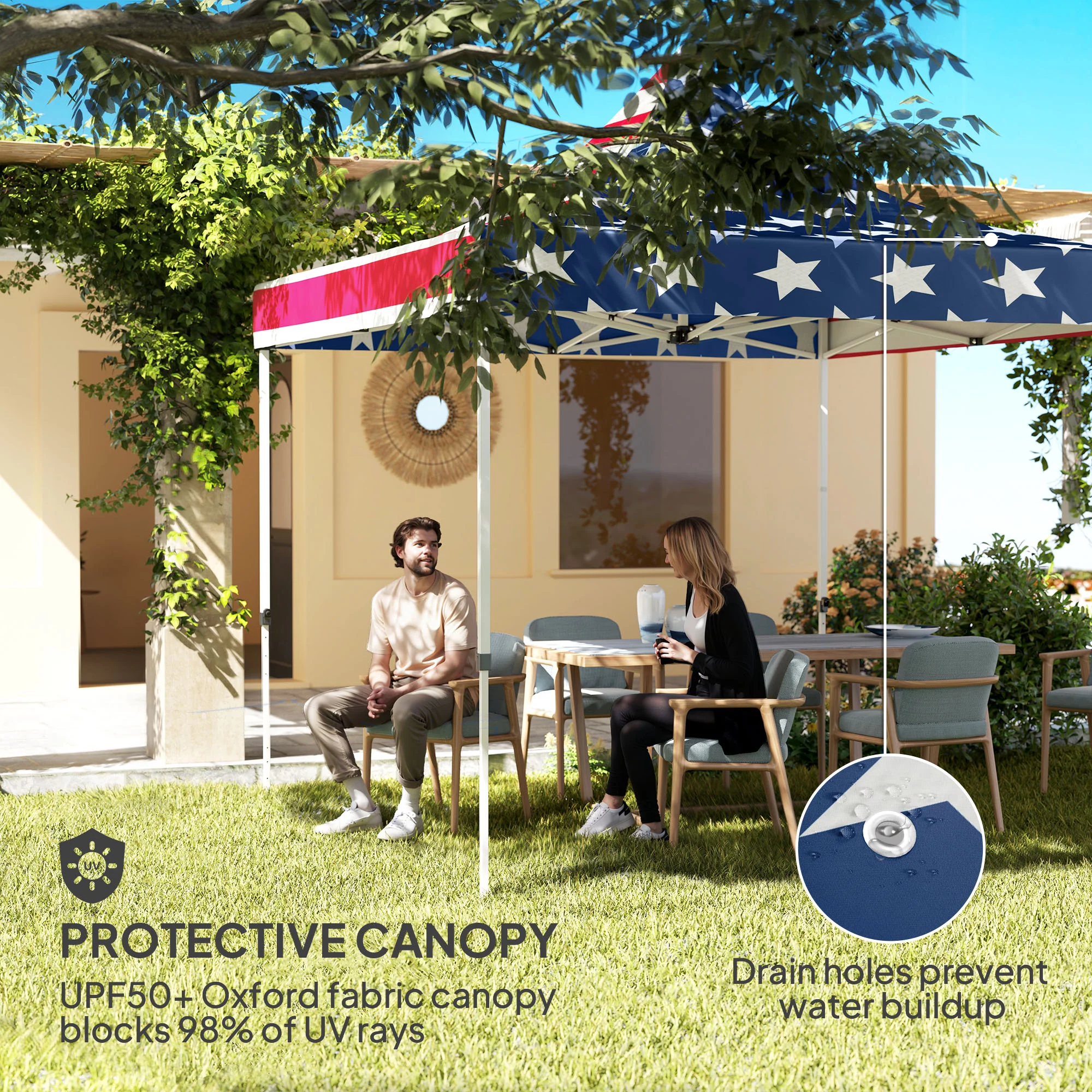 10' x 10' Canopy Tent with Sidewalls, UPF50+ Sun Shelter with Storage Pockets, American Flag Design - Image 7