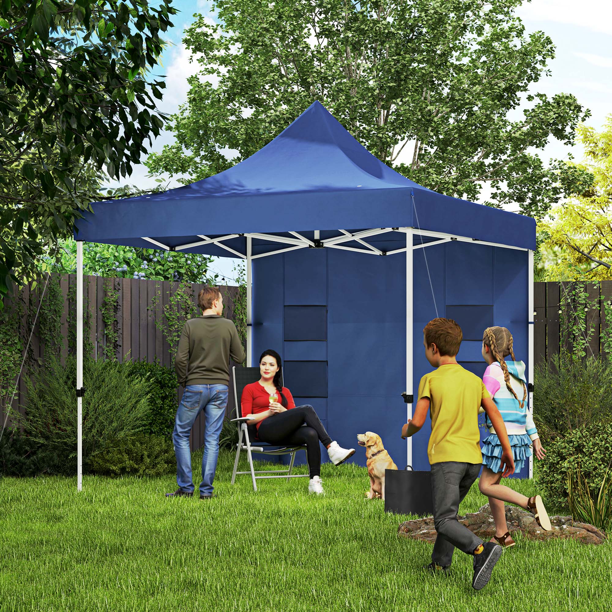 10' x 10' Heavy Duty Pop-Up Canopy Tent with Sidewalls, UPF50+ Sun Shelter, Dark Blue - Image 3