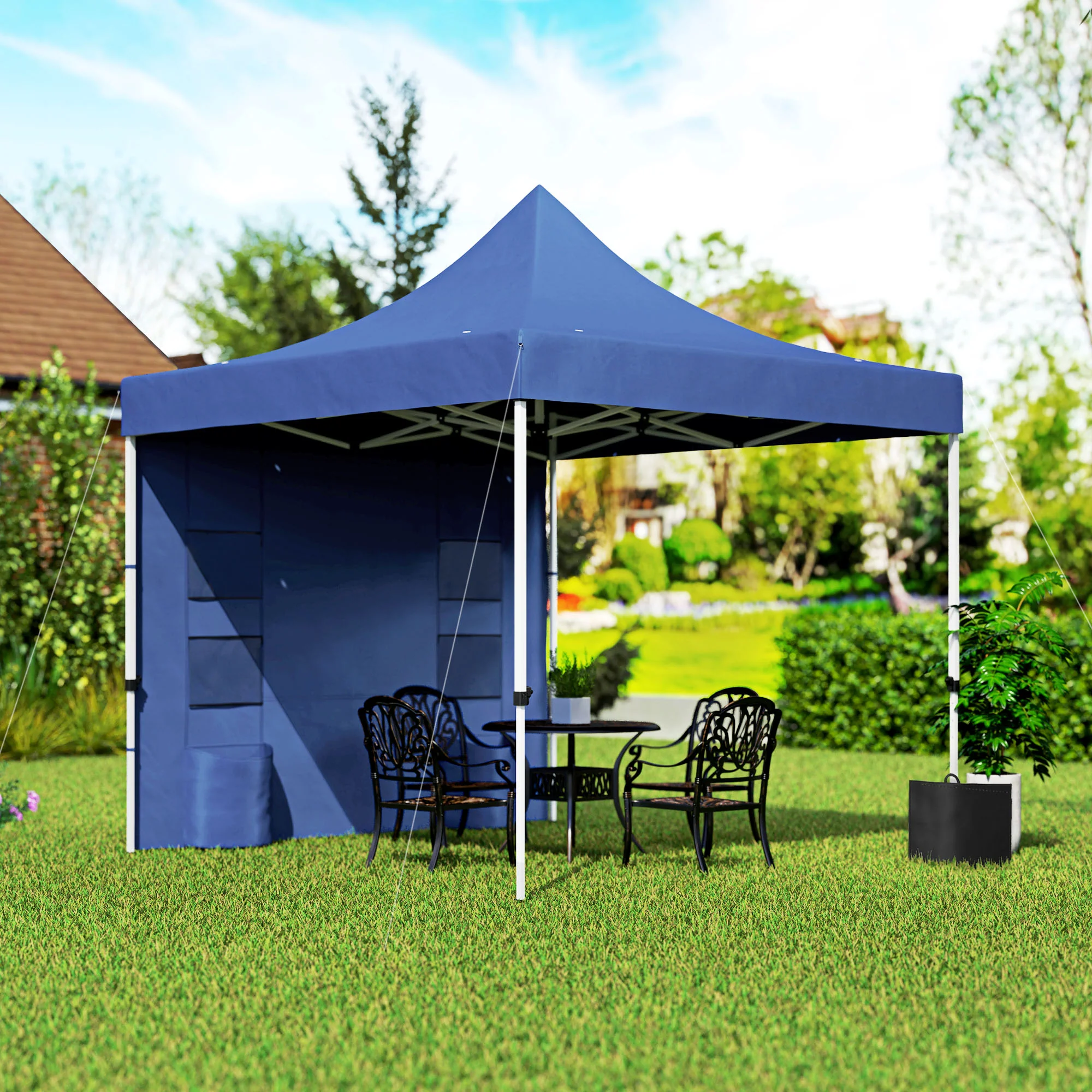 10' x 10' Heavy Duty Pop-Up Canopy Tent with Sidewalls, UPF50+ Sun Shelter, Dark Blue - Image 4