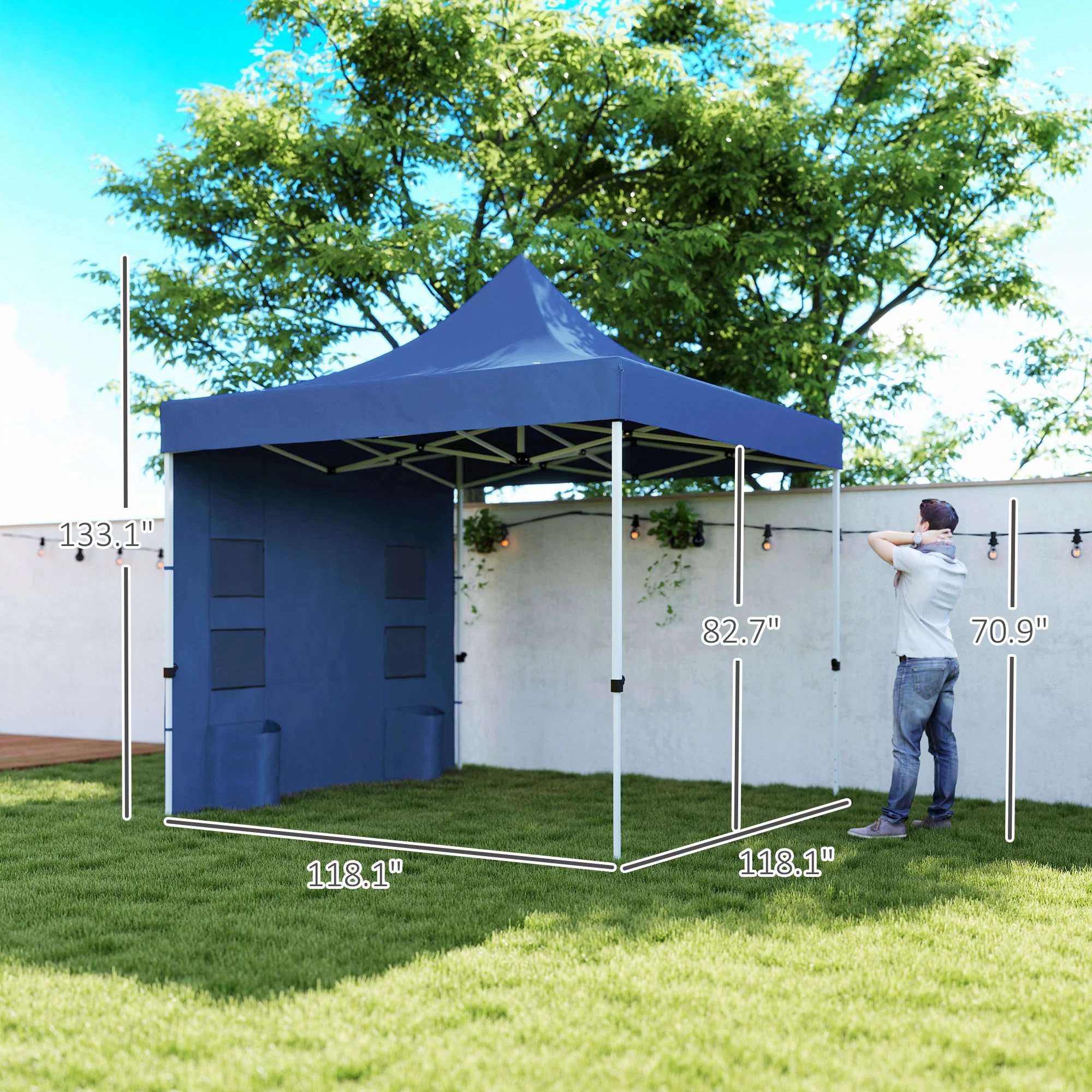 10' x 10' Heavy Duty Pop-Up Canopy Tent with Sidewalls, UPF50+ Sun Shelter, Dark Blue - Image 5