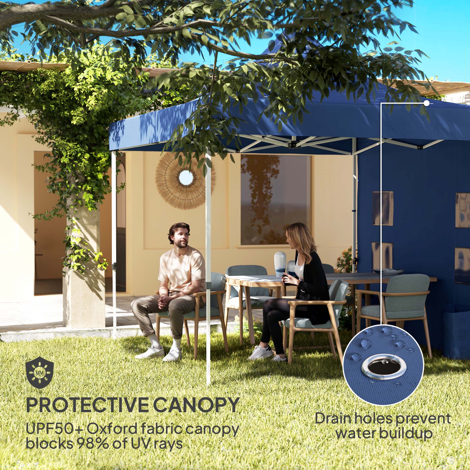 10' x 10' Heavy Duty Pop-Up Canopy Tent with Sidewalls, UPF50+ Sun Shelter, Dark Blue - Image 7