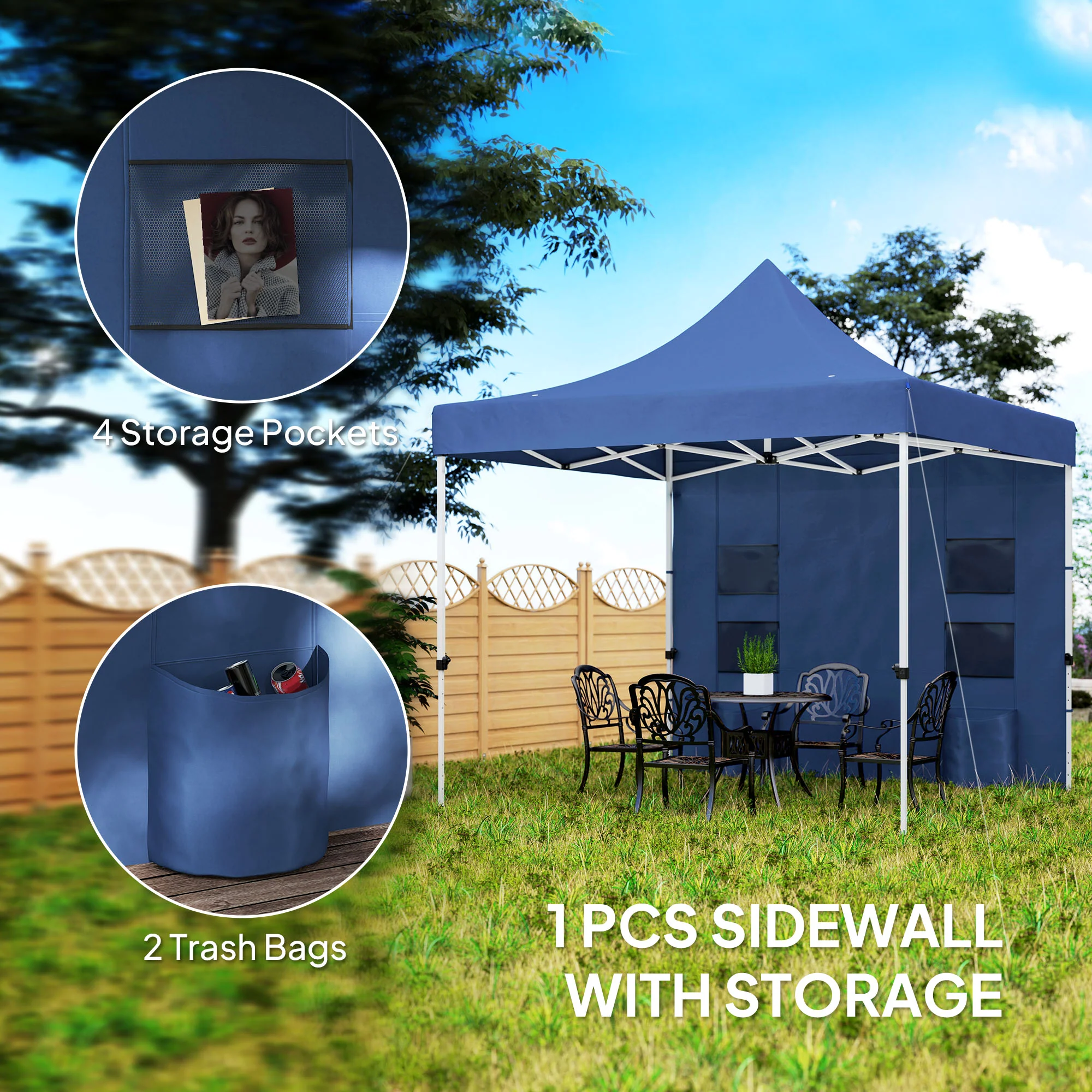 10' x 10' Heavy Duty Pop-Up Canopy Tent with Sidewalls, UPF50+ Sun Shelter, Dark Blue - Image 8
