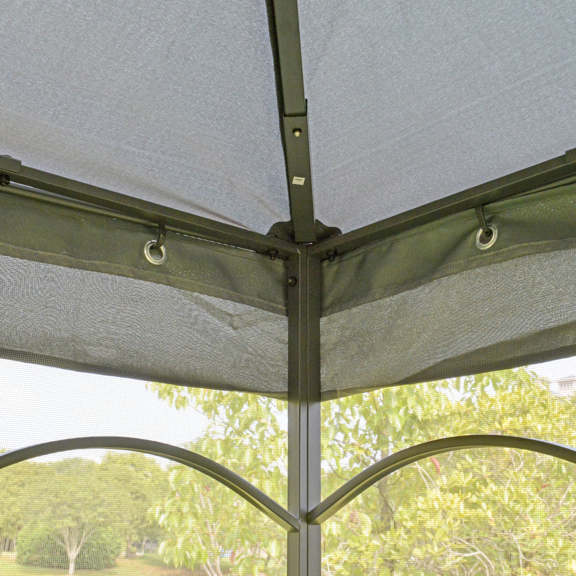 10' x 10' Patio Gazebo with Corner Shelves, Double Roof & Netting, Gray - Image 9