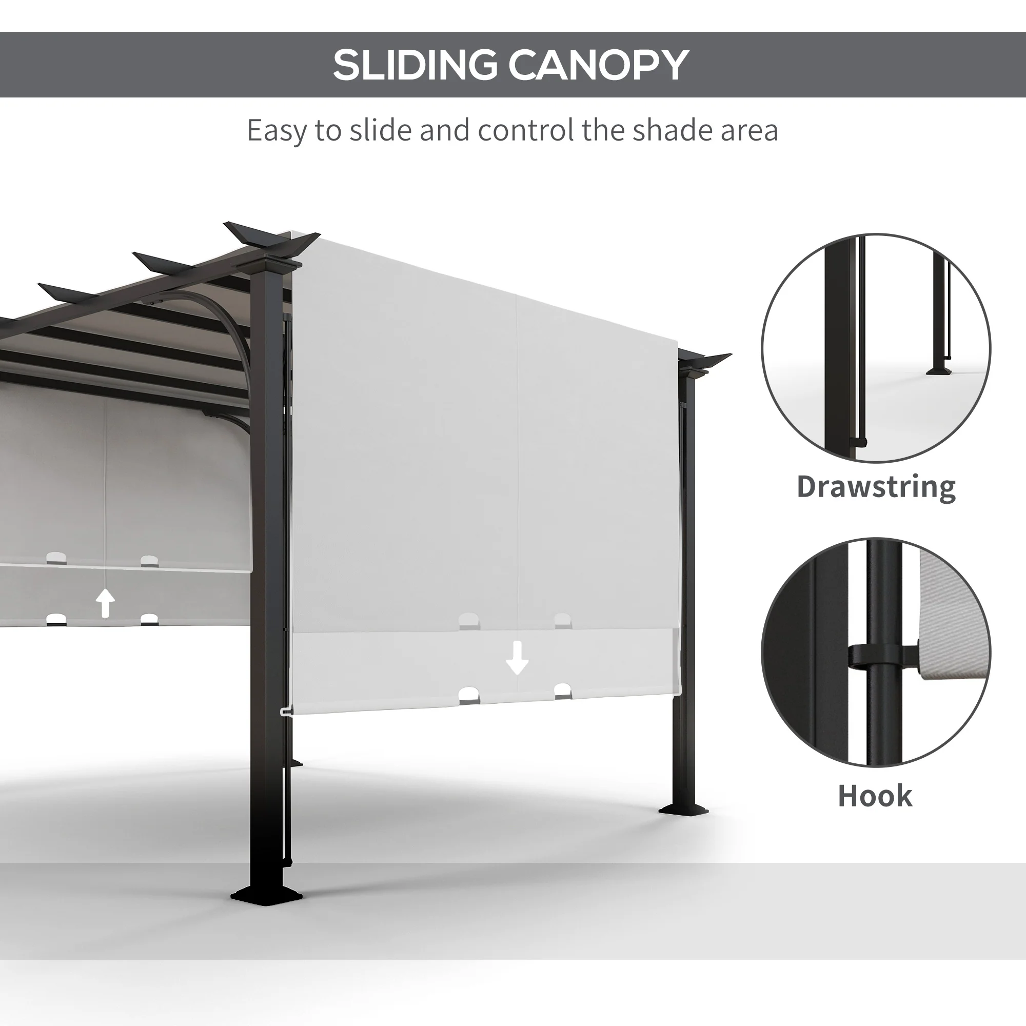 10' x 10' Patio Pergola, Weather-Resistant Steel Frame, Sun Shade Canopy, White - Image 7