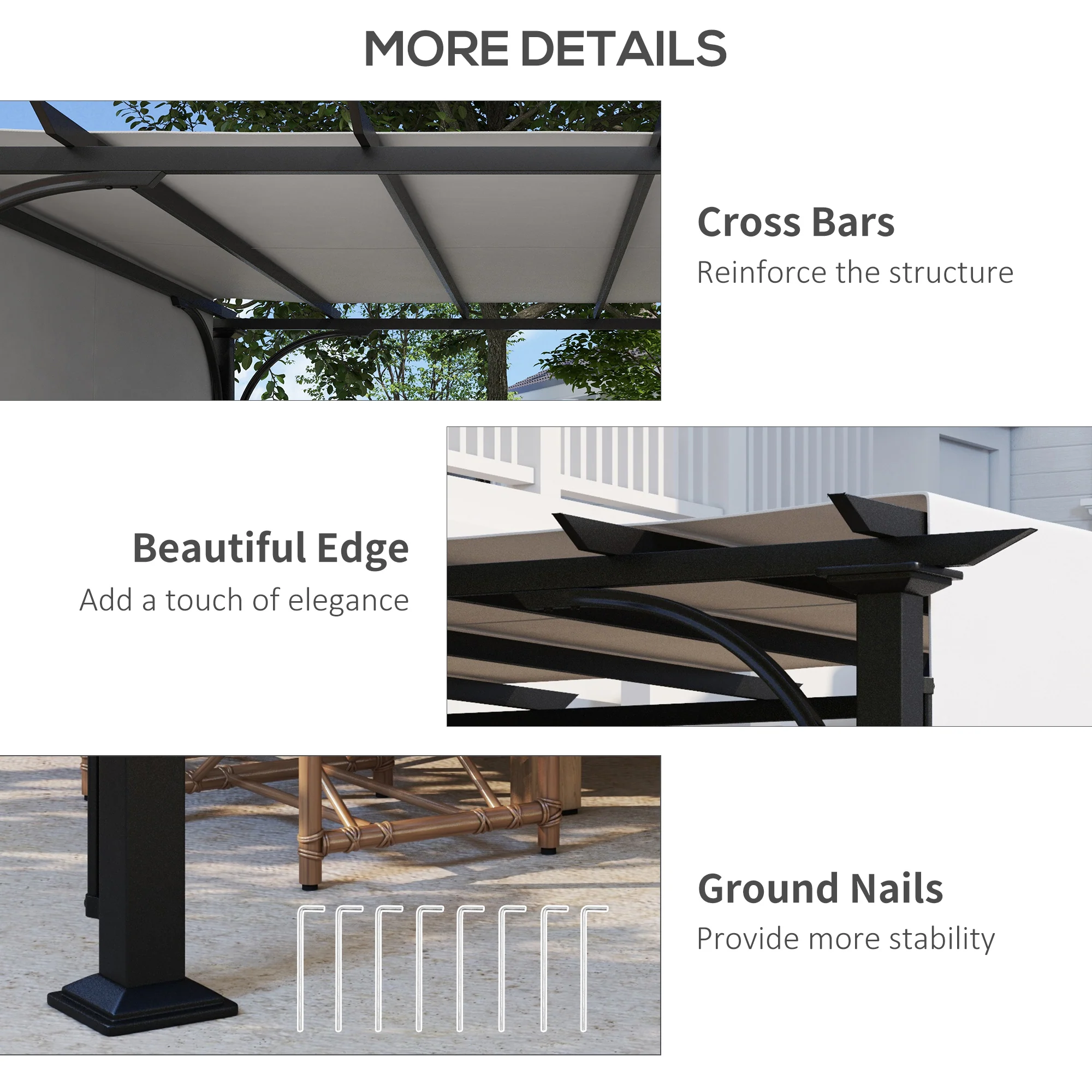 10' x 10' Patio Pergola, Weather-Resistant Steel Frame, Sun Shade Canopy, White - Image 8