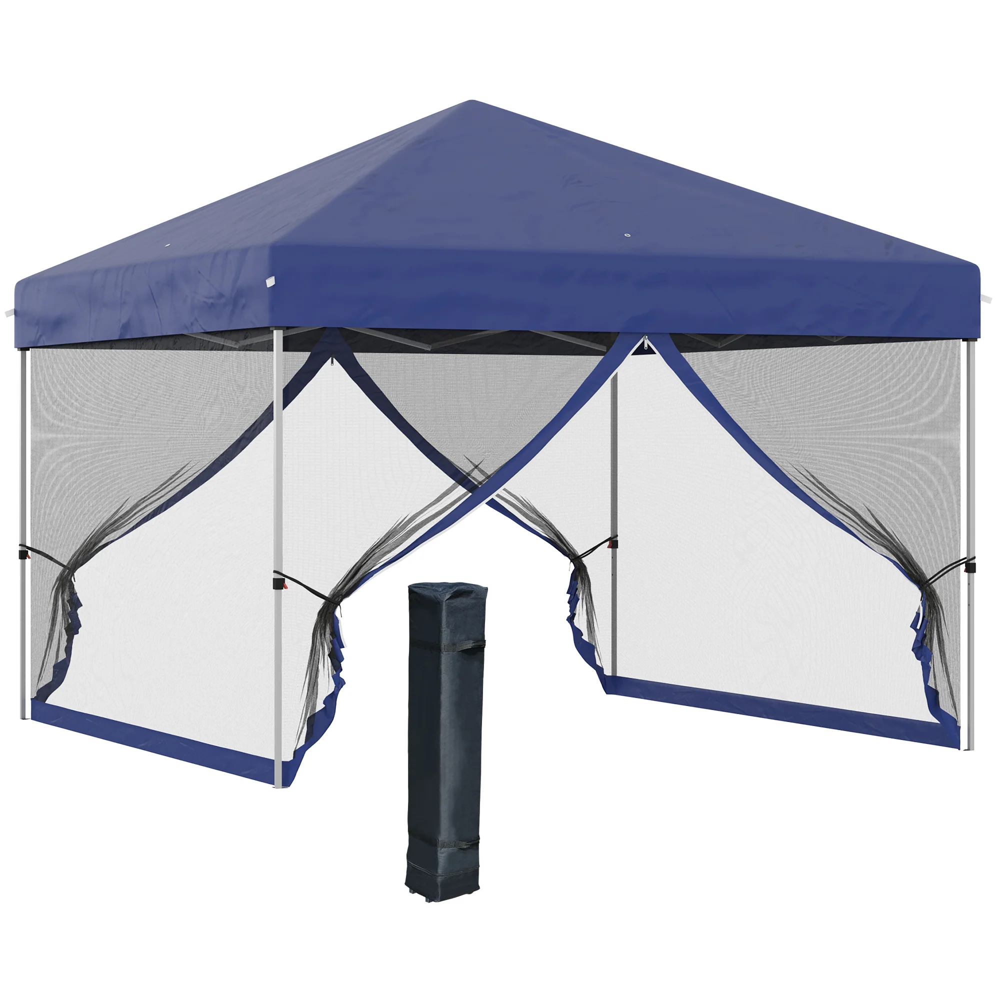 10' x 10' Pop-Up Gazebo with Screen Room, Adjustable Height & Wheeled Carry Bag, Blue - Image 12