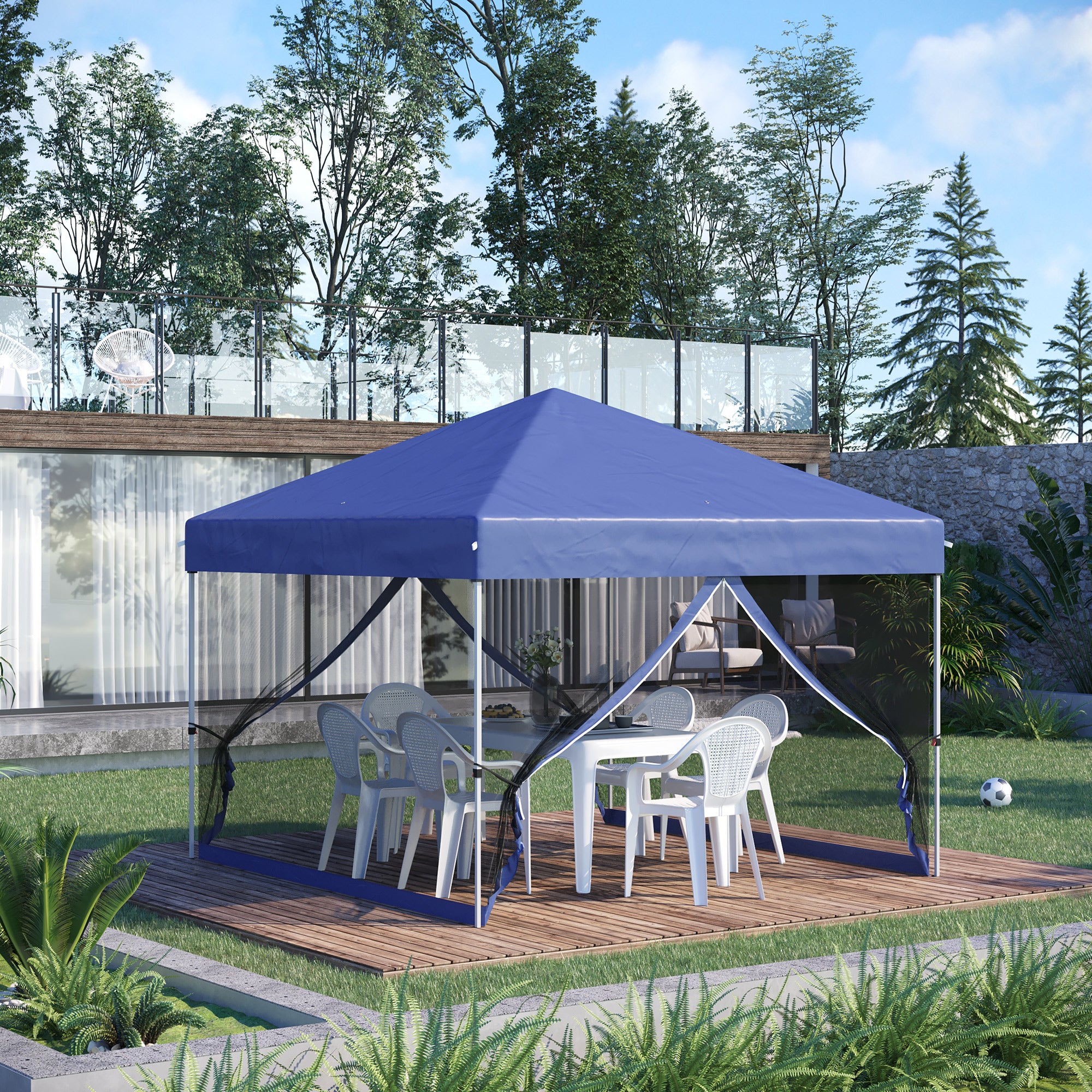 10' x 10' Pop-Up Gazebo with Screen Room, Adjustable Height & Wheeled Carry Bag, Blue - Image 4